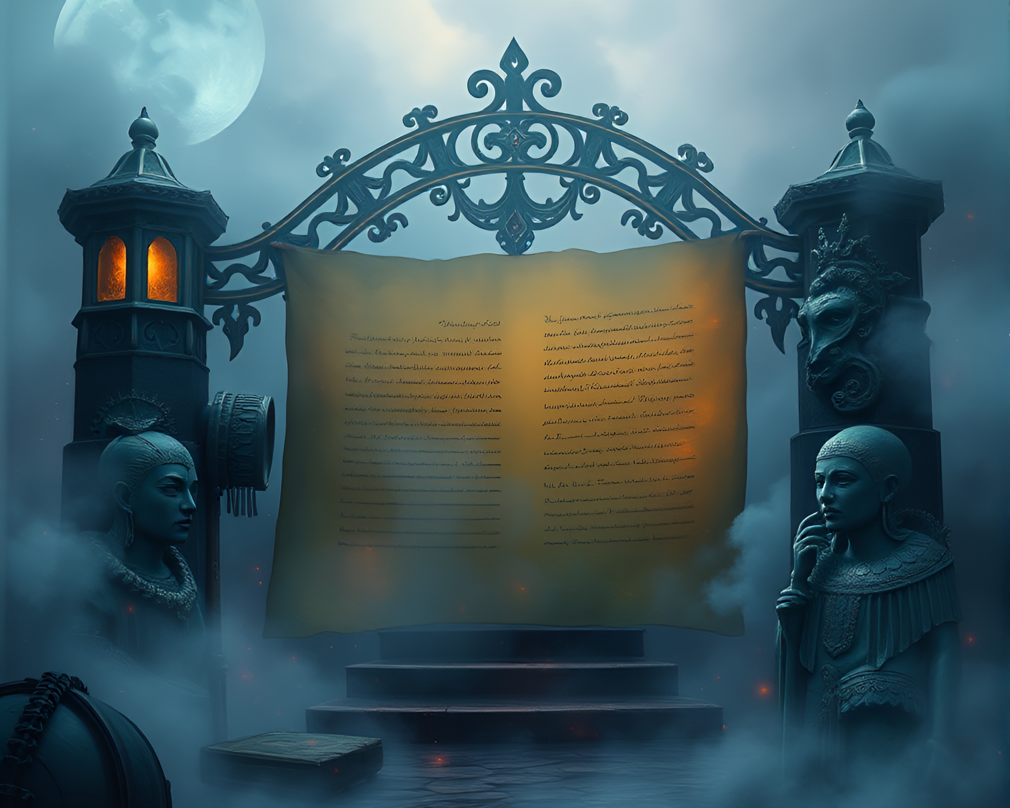 Steampunk Scroll Unfolding in Enchanting Fog – free AI stock image