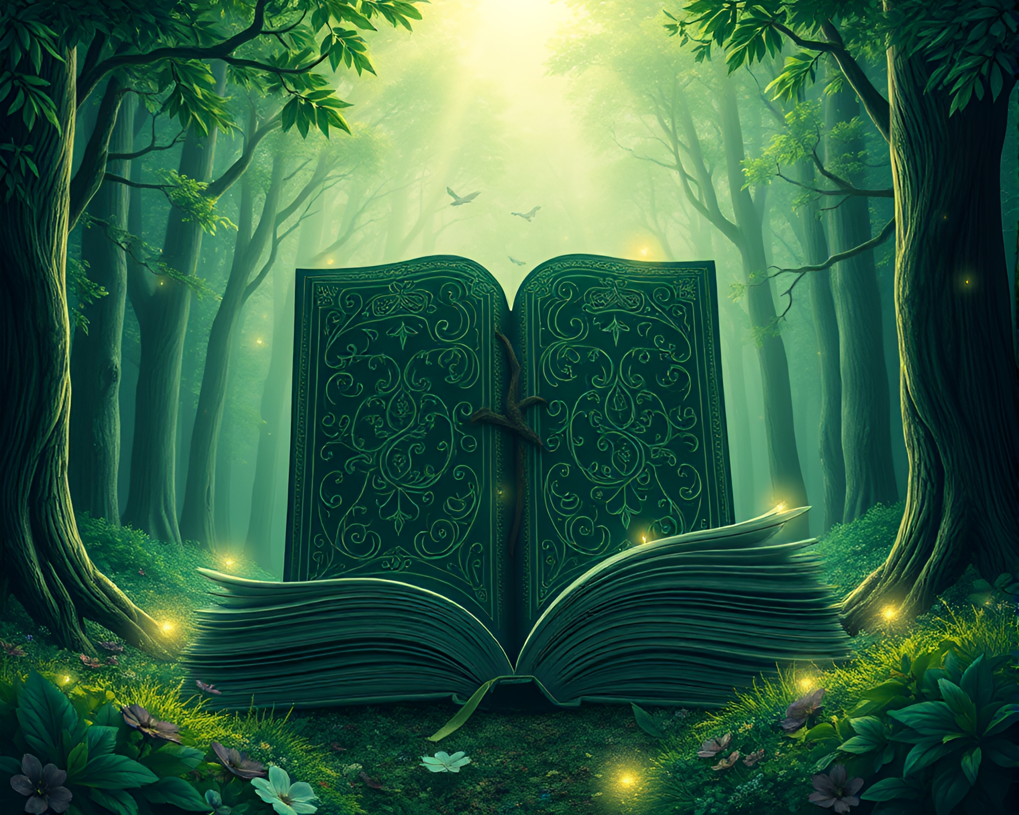 Enchanted Book in Op Art Forest – free AI stock image