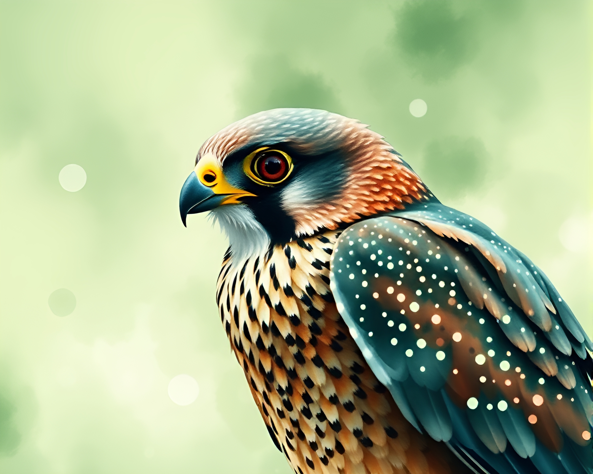 Falcon Among Dot Matrix Trees Watercolor Painting – free AI stock image