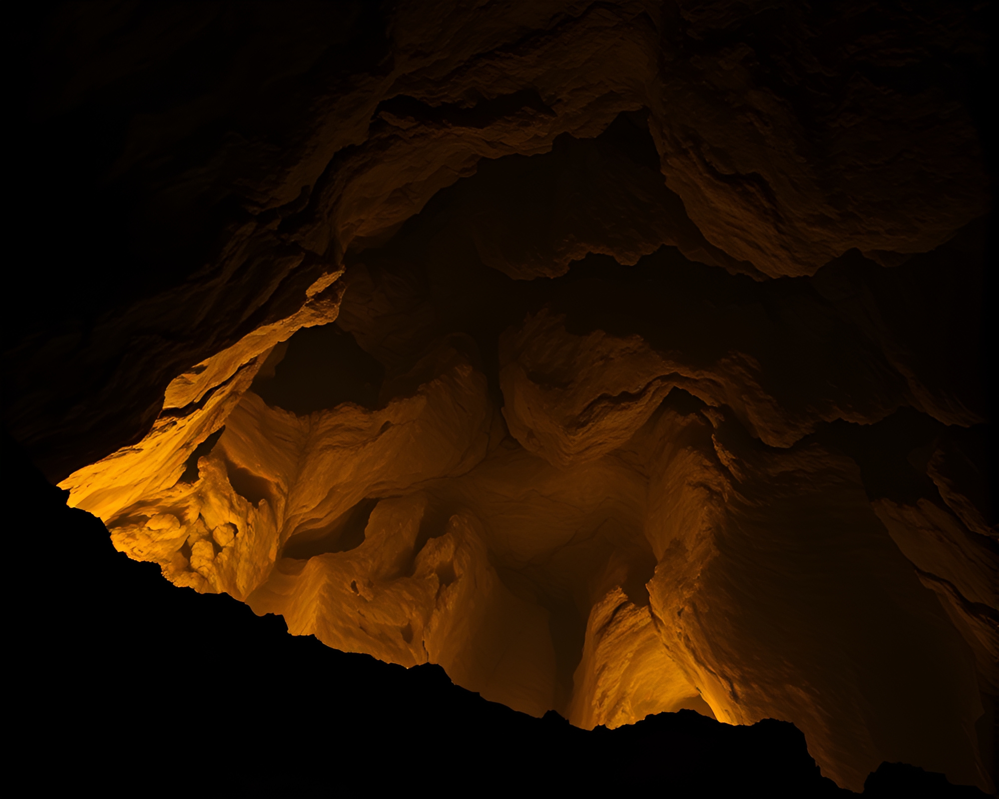 Double Exposure Cave Painting in Torchlight – free AI stock image
