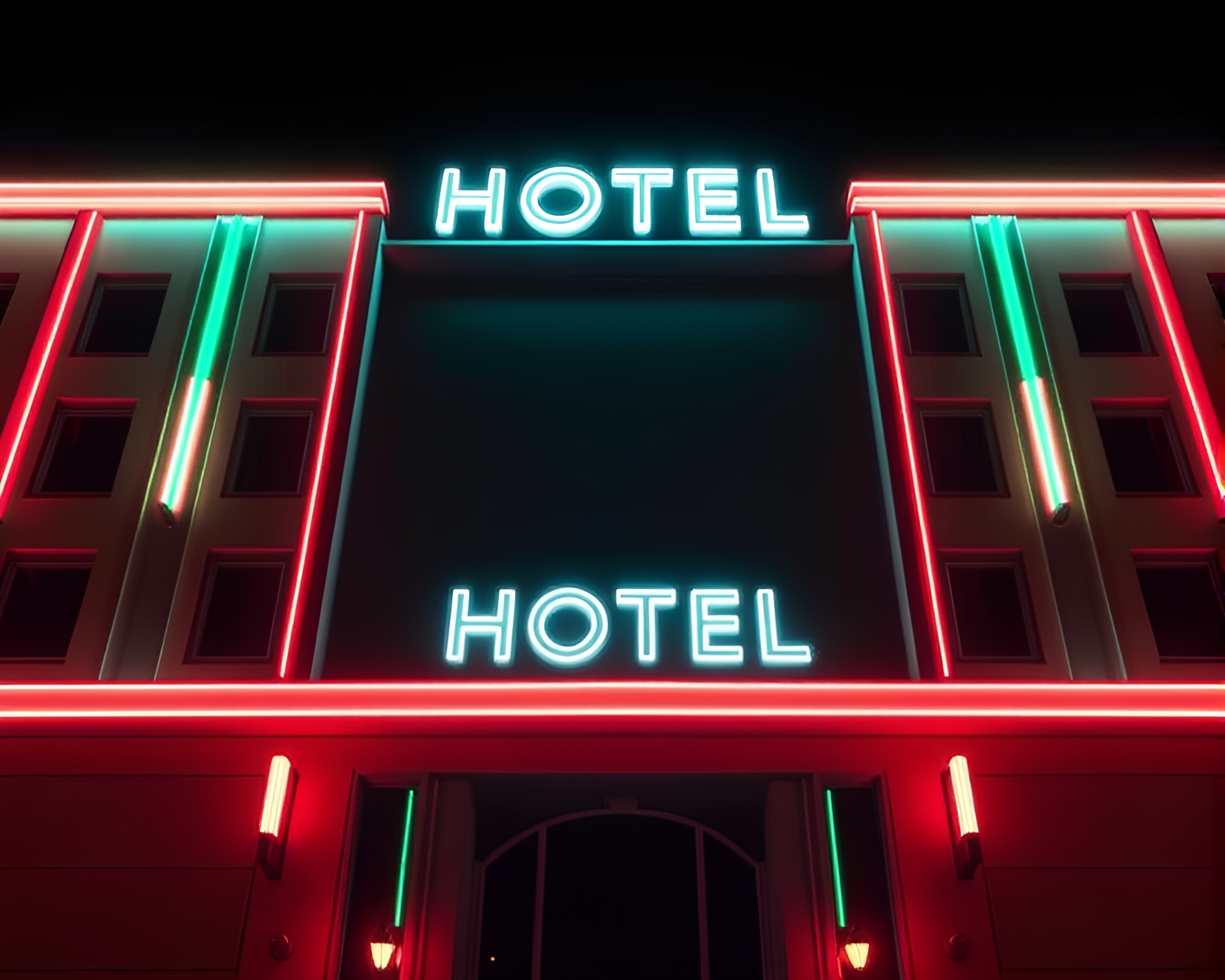 Art Deco Neon Hotel at Night – free AI stock image