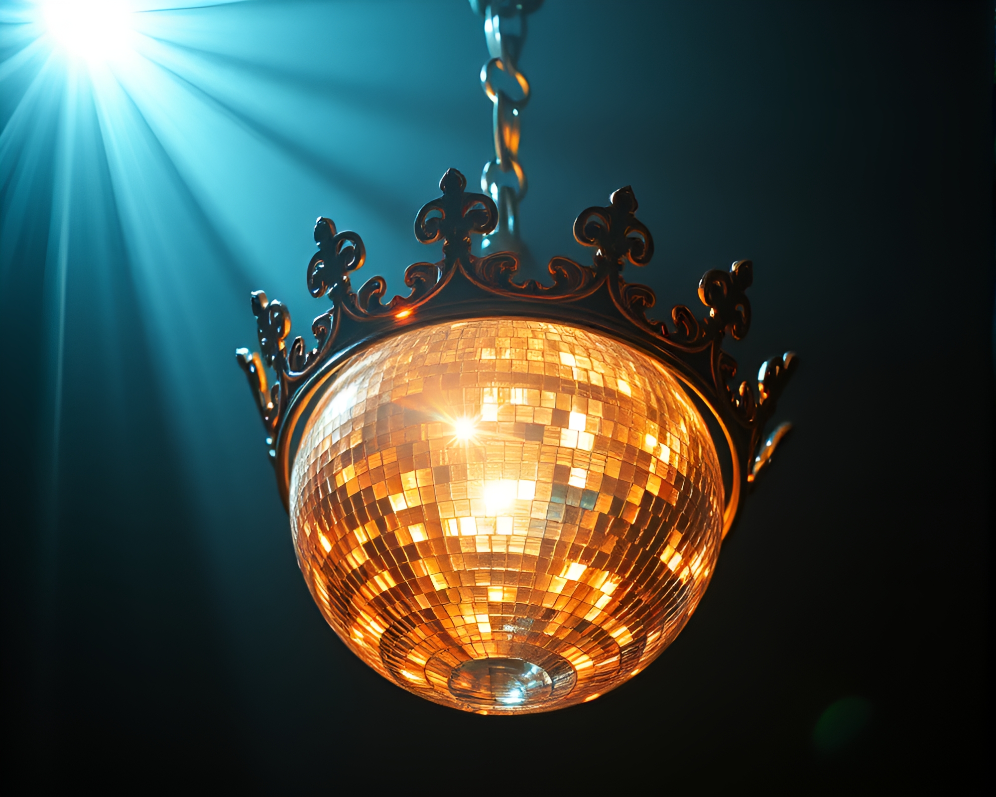 Cinematic Crown Disco Ball Glowing Artistic Background – free AI stock image