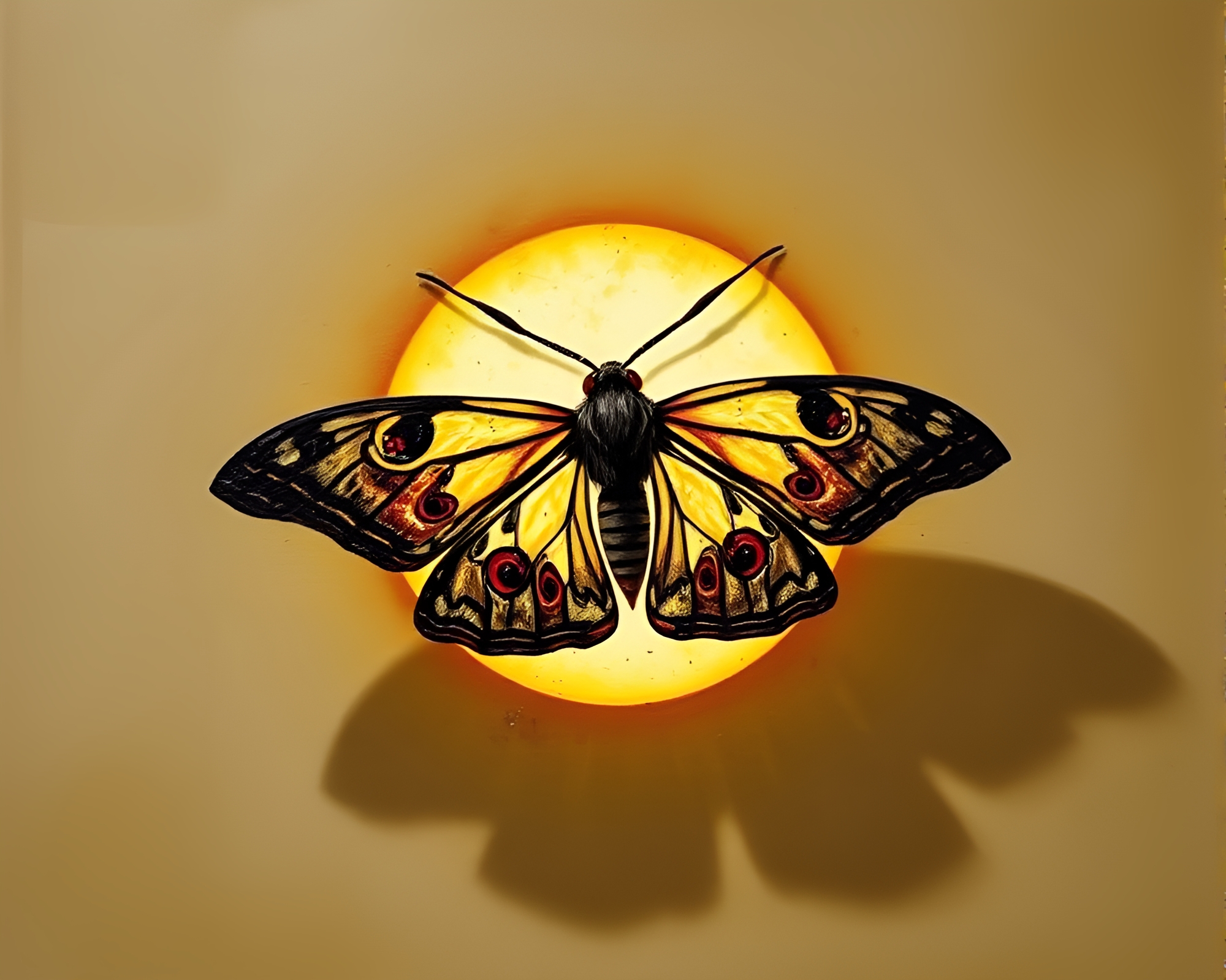 Encaustic Painting of Moth in Eclipse Shadow Hatching – free AI stock image