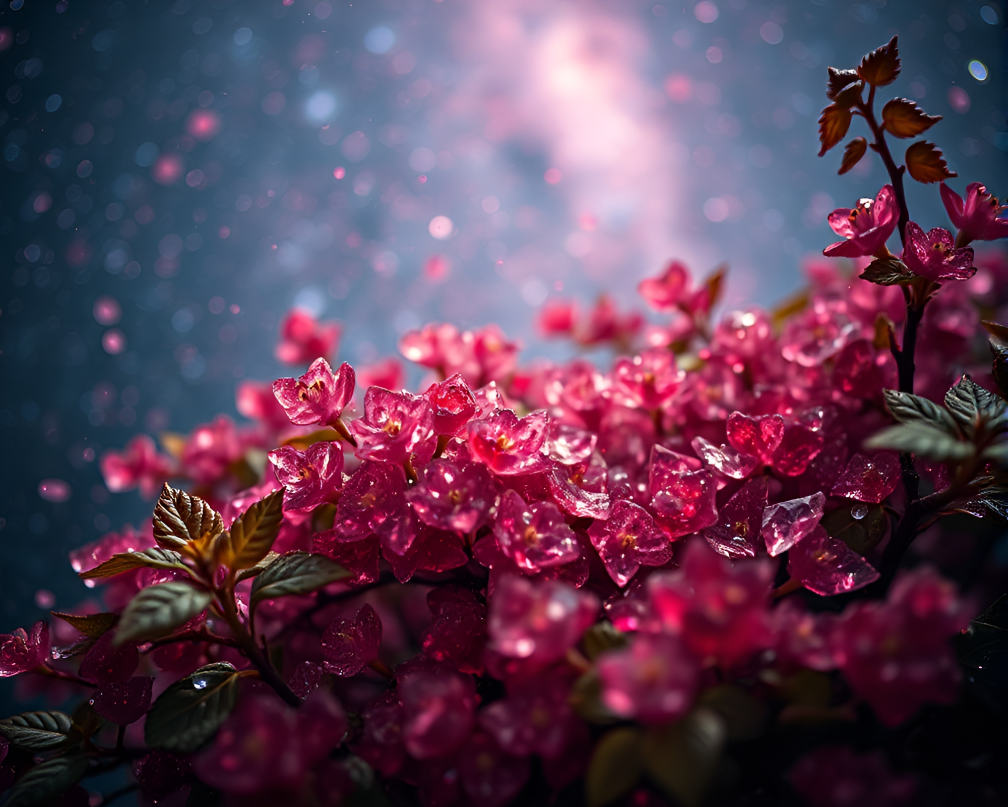 Ethereal Raspberry Bush Among Glass Shards – free AI stock image