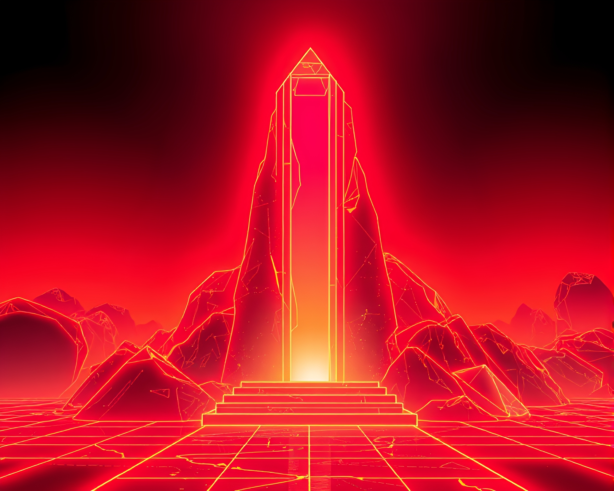 Neon Wireframe Monolith: Infrared Vector Art – free AI stock image
