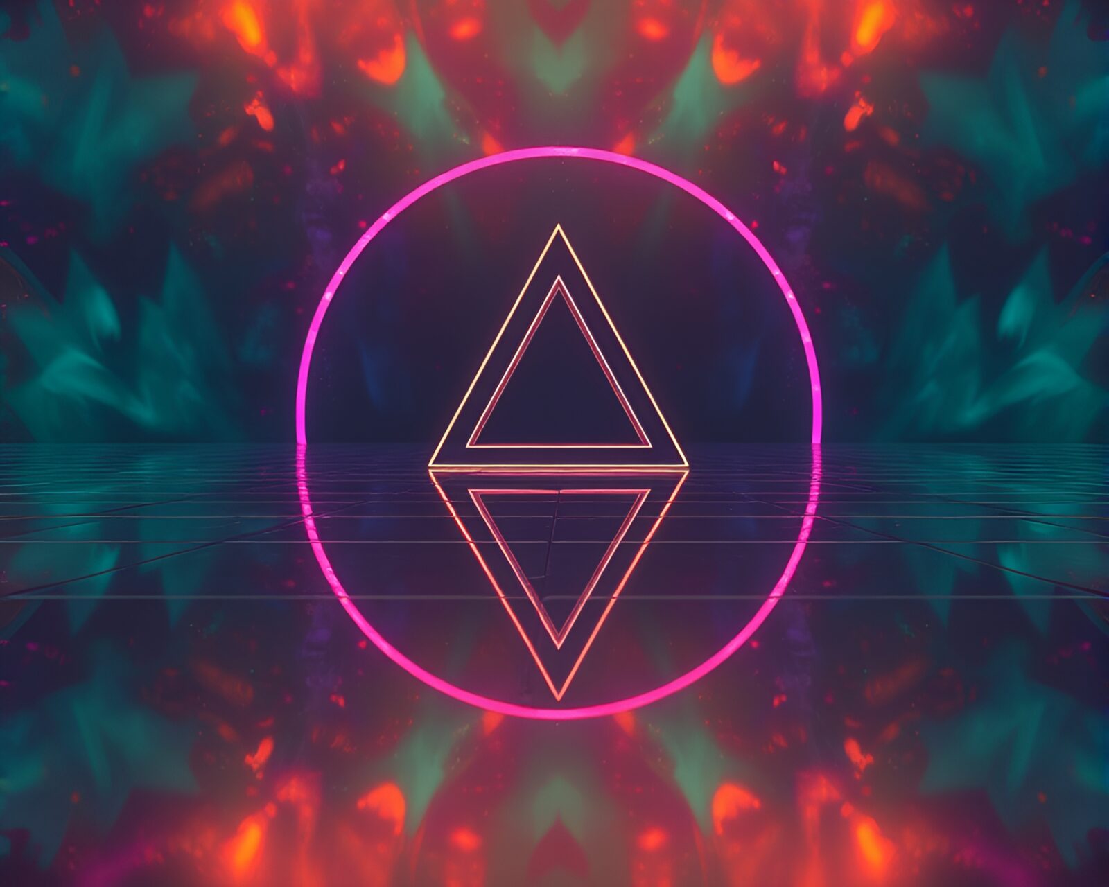 Colorful retro x-ray art with sacred geometric symbols