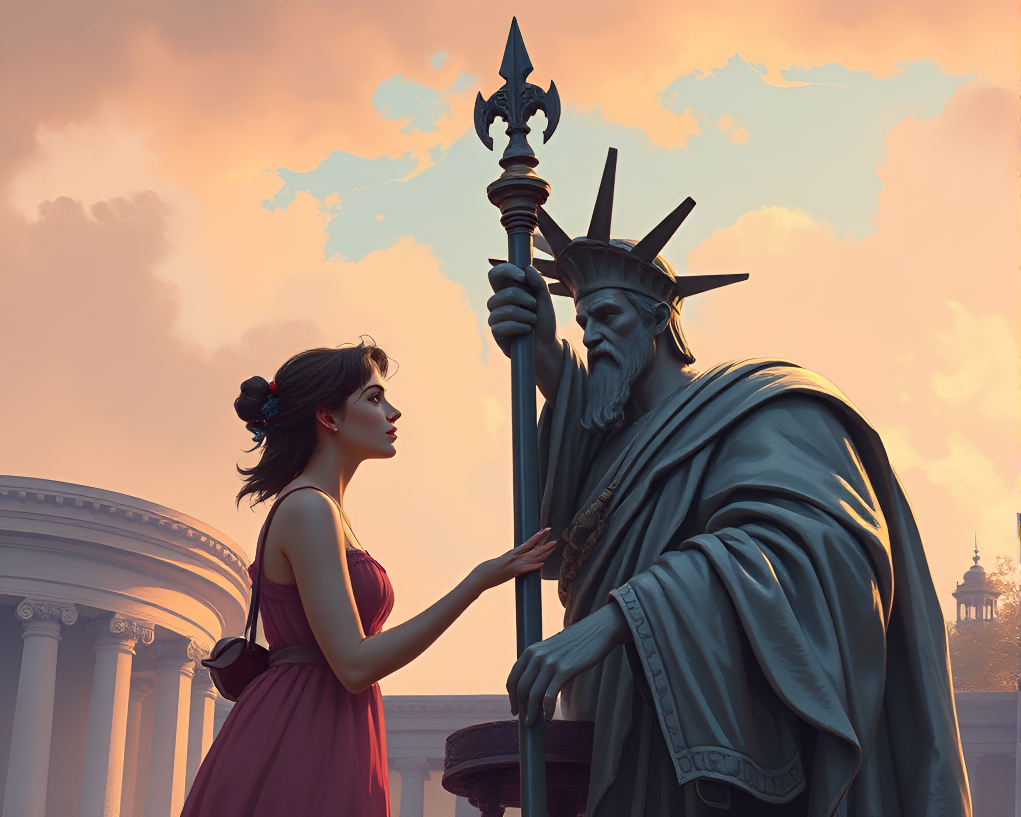 Enchantment in Monochrome: Statue’s Ancestral Whisper – free AI stock image