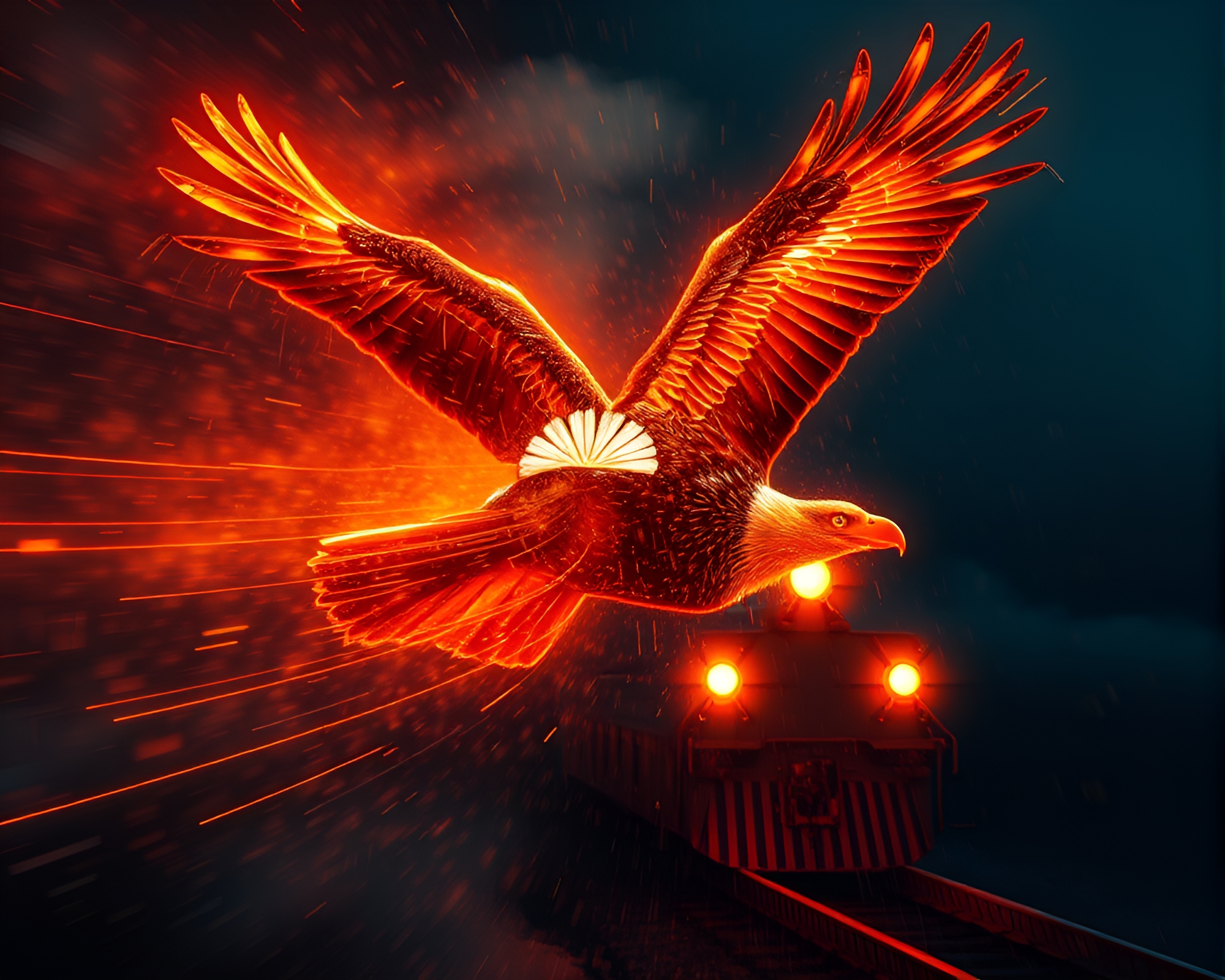 Eagle Train Light Trails Illuminated LED Art – free AI stock image