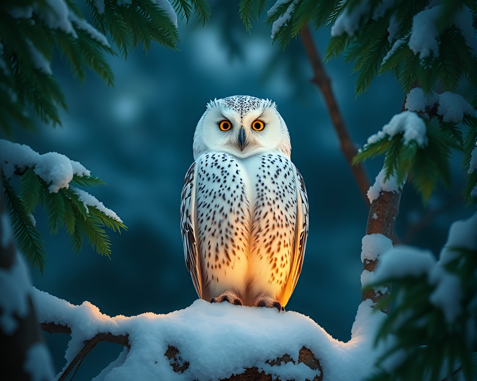 Snowy Owl Perched in Lush Jungle Canopy Shade – free AI stock image