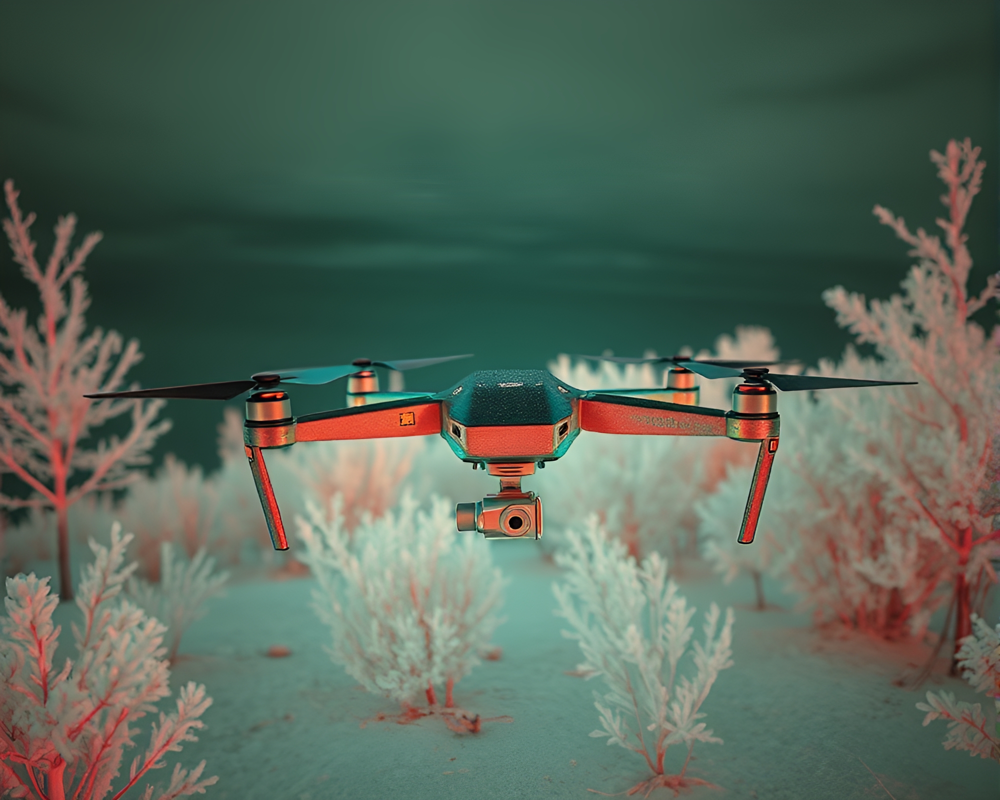 Ethereal Infrared Drone Captured in Photogrammetric Film Burn – free AI stock image