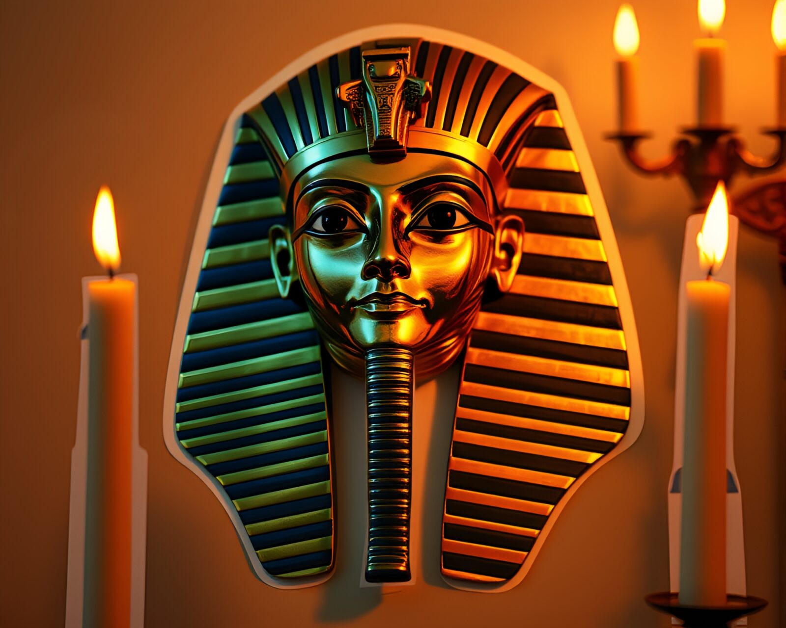 Hair simulation art of Pharaoh's mask in candlelit ambiance