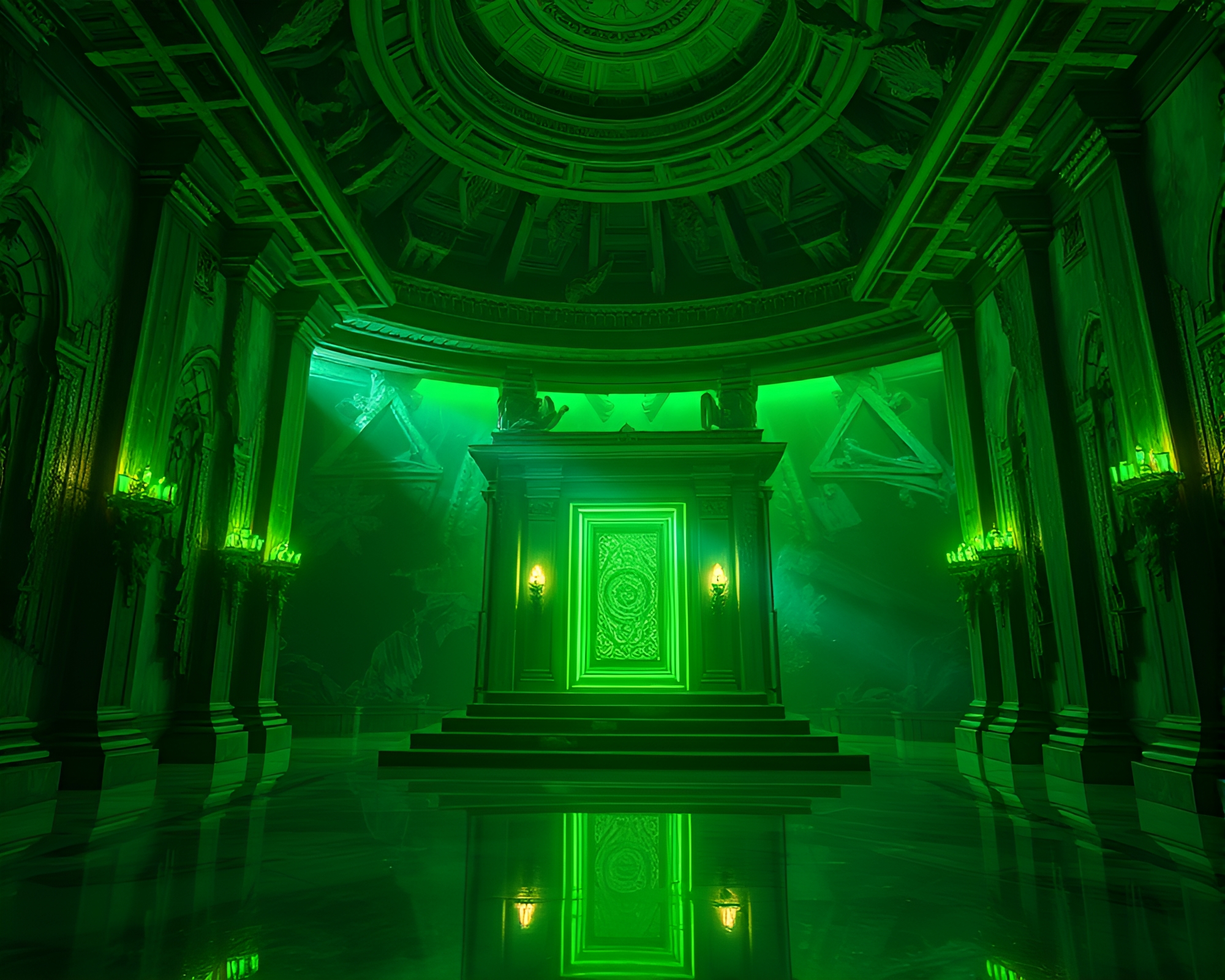 Emerald Temple Illuminated by Negative Space Real-Time Ray Tracing – free AI stock image