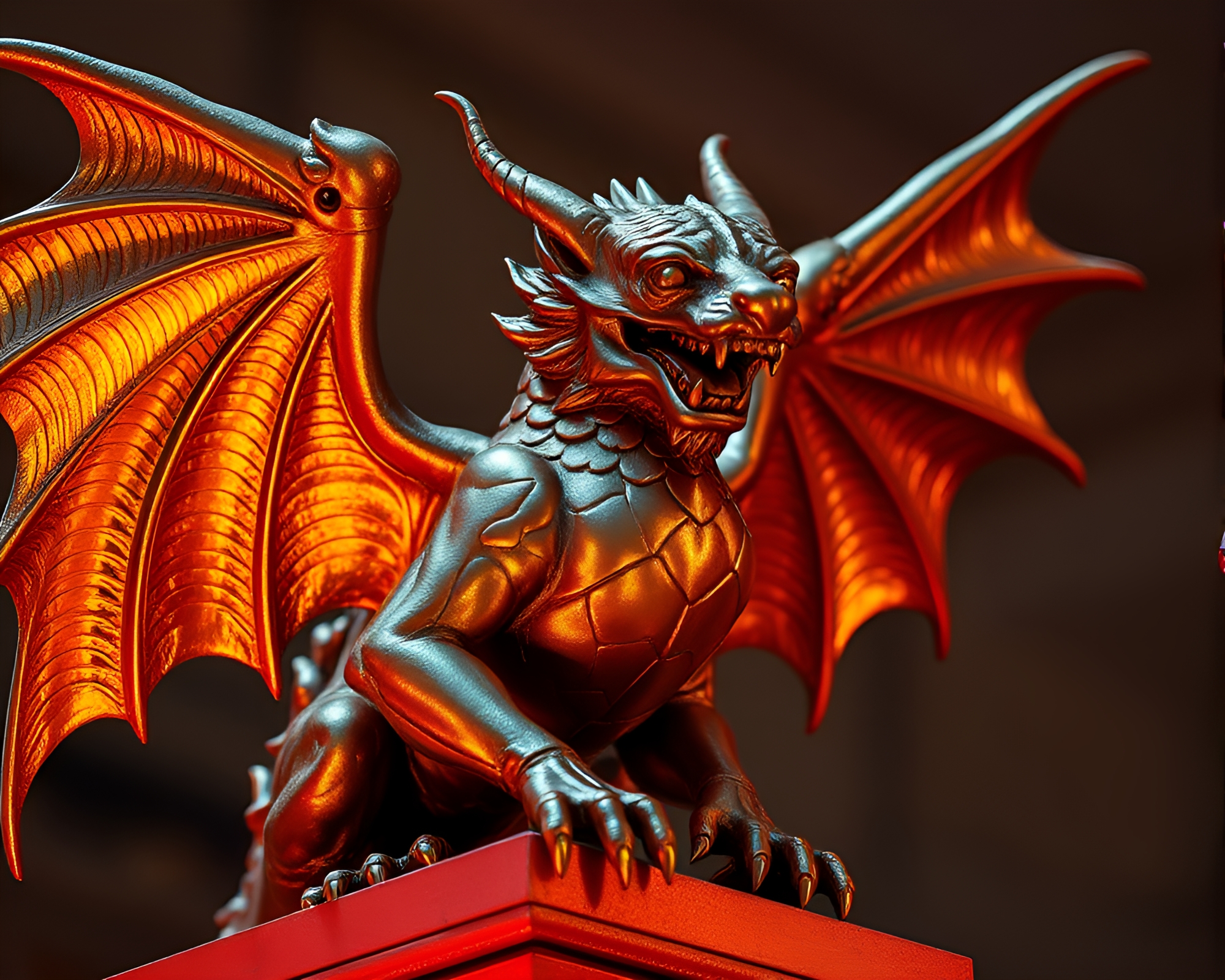 Gargoyle Statue with Gold Foil Highlights – free AI stock image