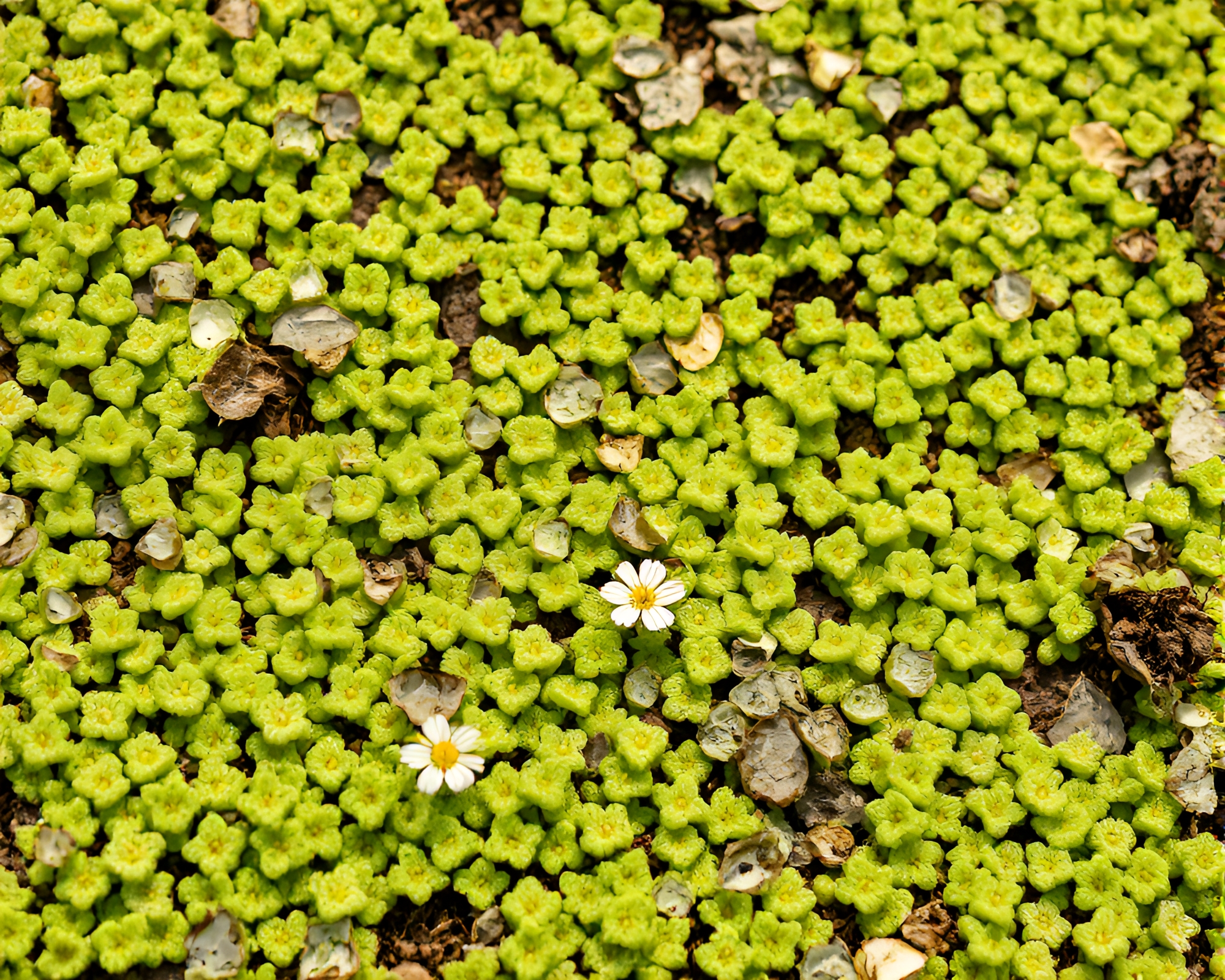 Lichen Textured Meadow Blossoms in Screen Printed Clarity – free AI stock image