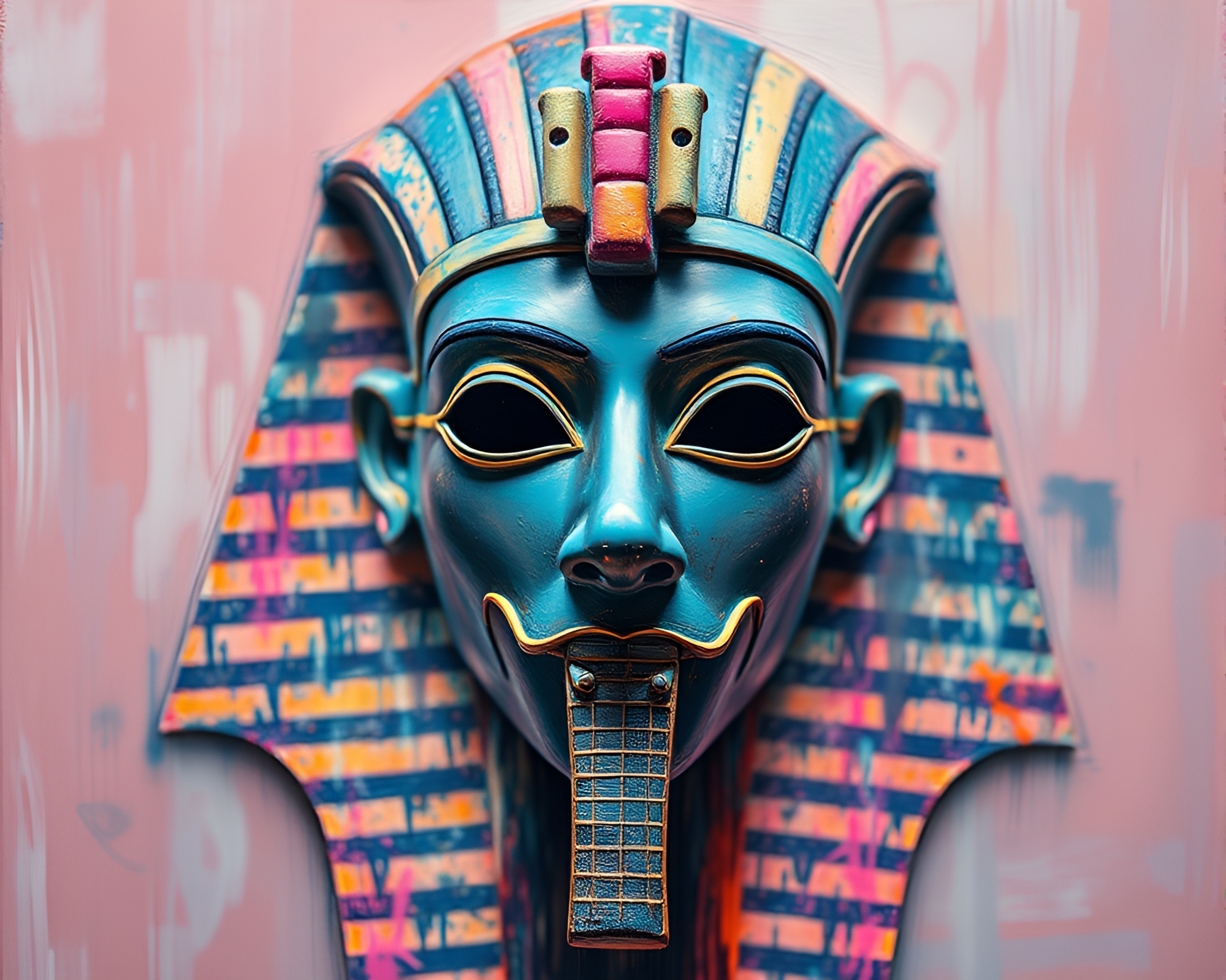 Encaustic Pharaoh: Pastel Neon Mask – free AI stock image
