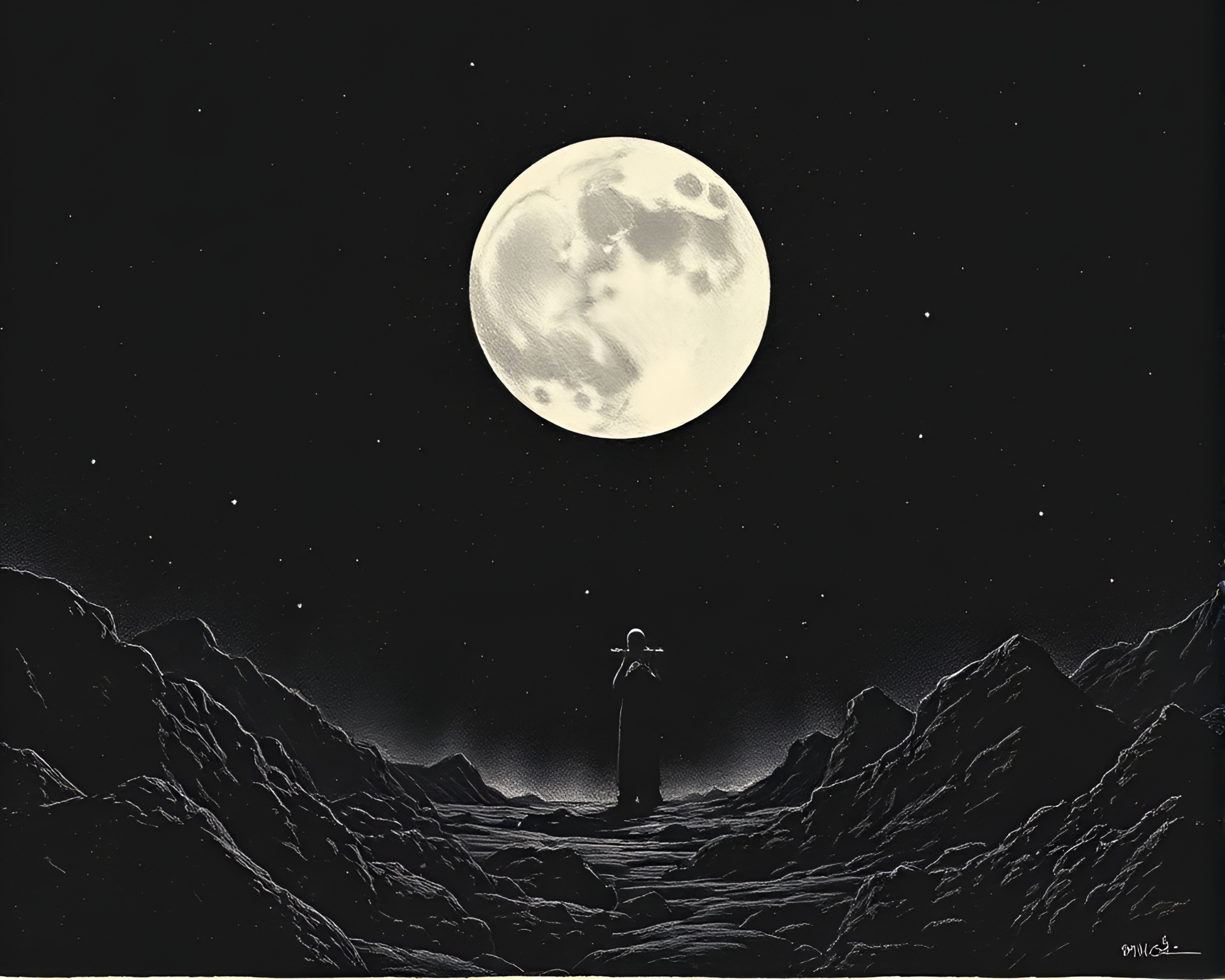 Ethereal Ring in Dramatic Synthwave Woodblock Print – free AI stock image