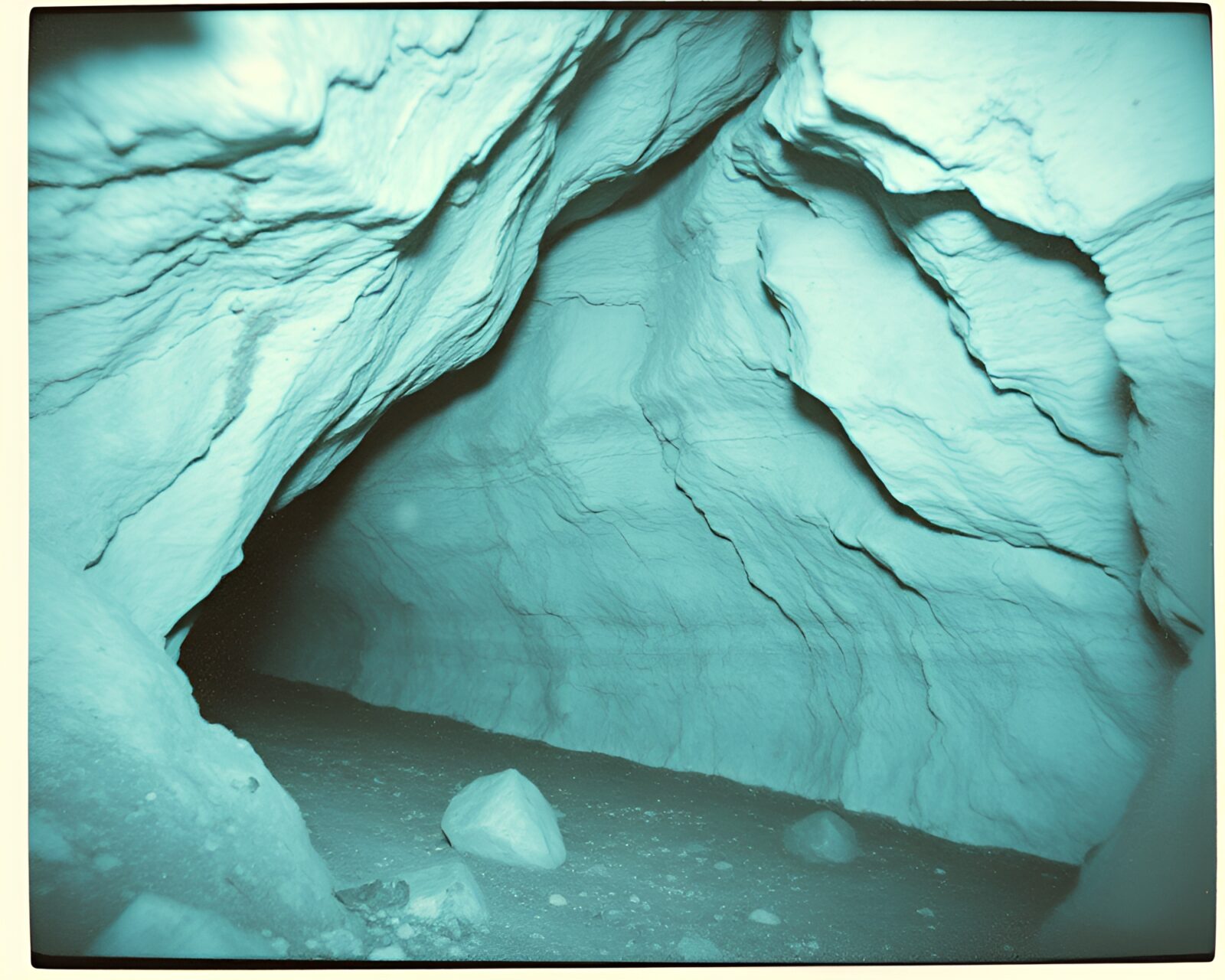 A unique view inside a glowing glacial cave