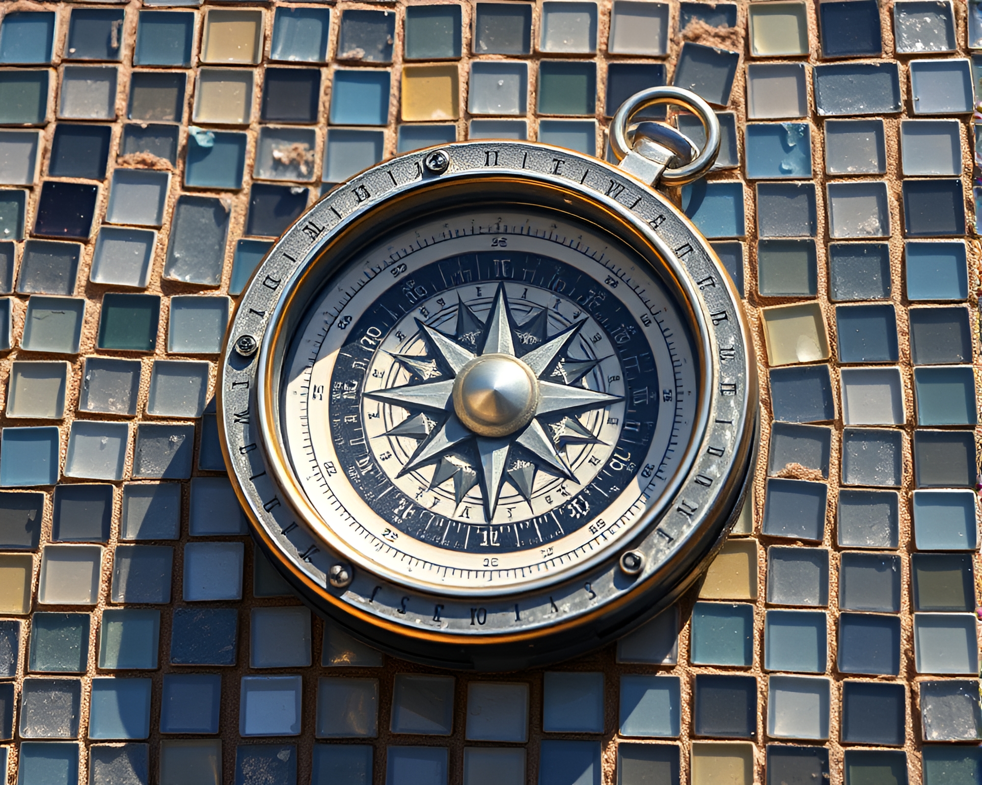 Color Splash Sundial Mosaic in Crystal Clarity – free AI stock image