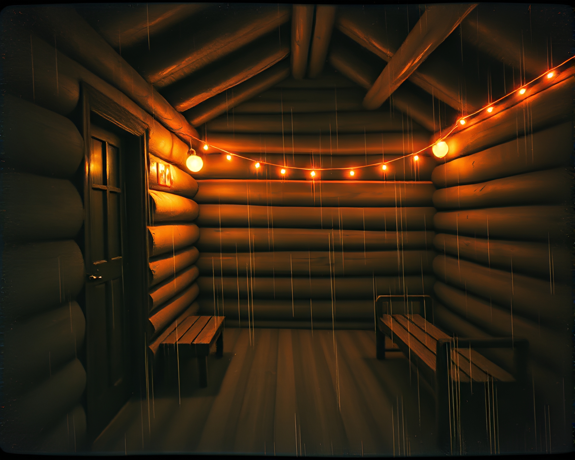 Rustic Cabin with Metallic Scratches: Manga Style Illustration – free AI stock image