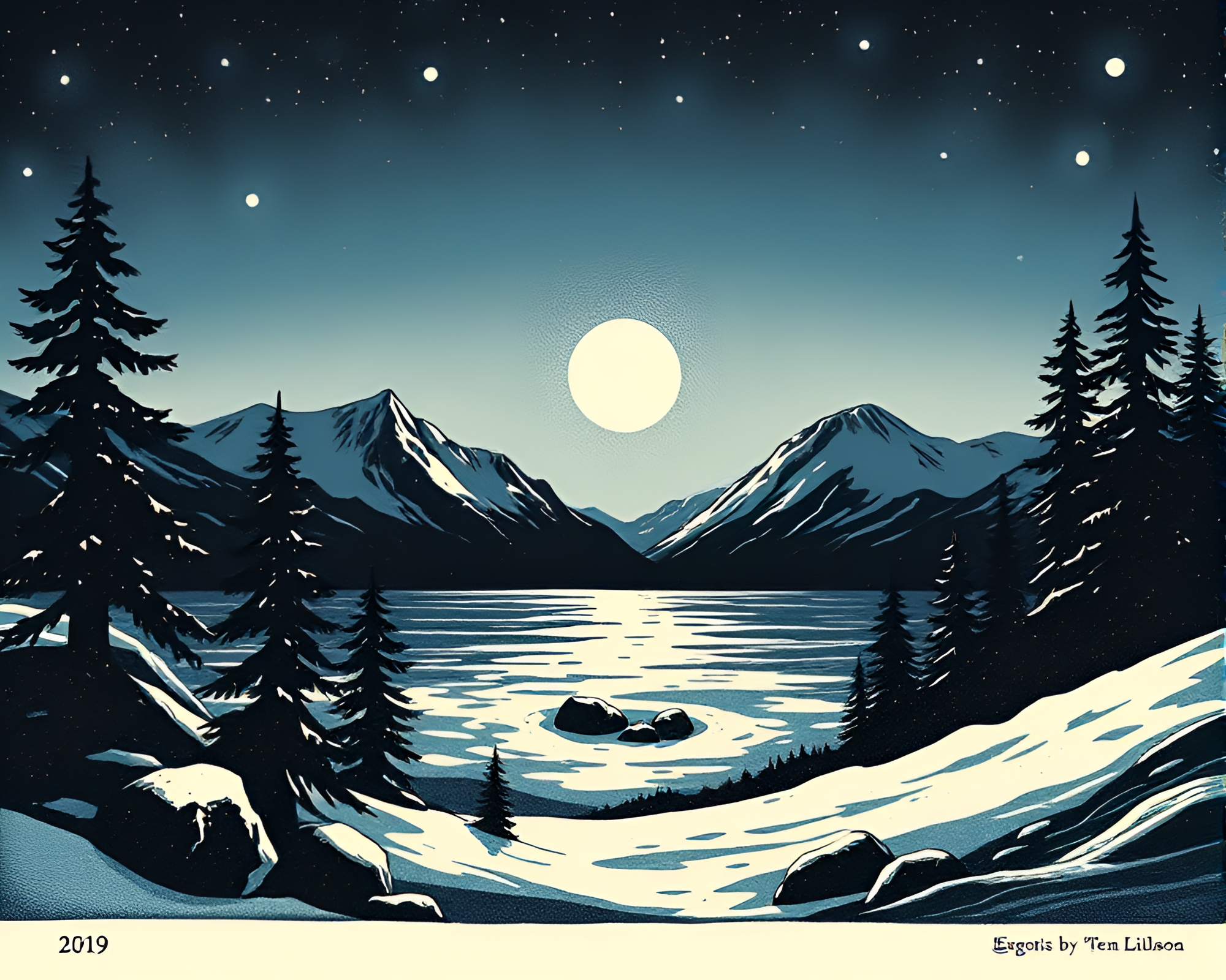 Polar Twilight Compass Depth Layering Linocut Print – free AI stock image