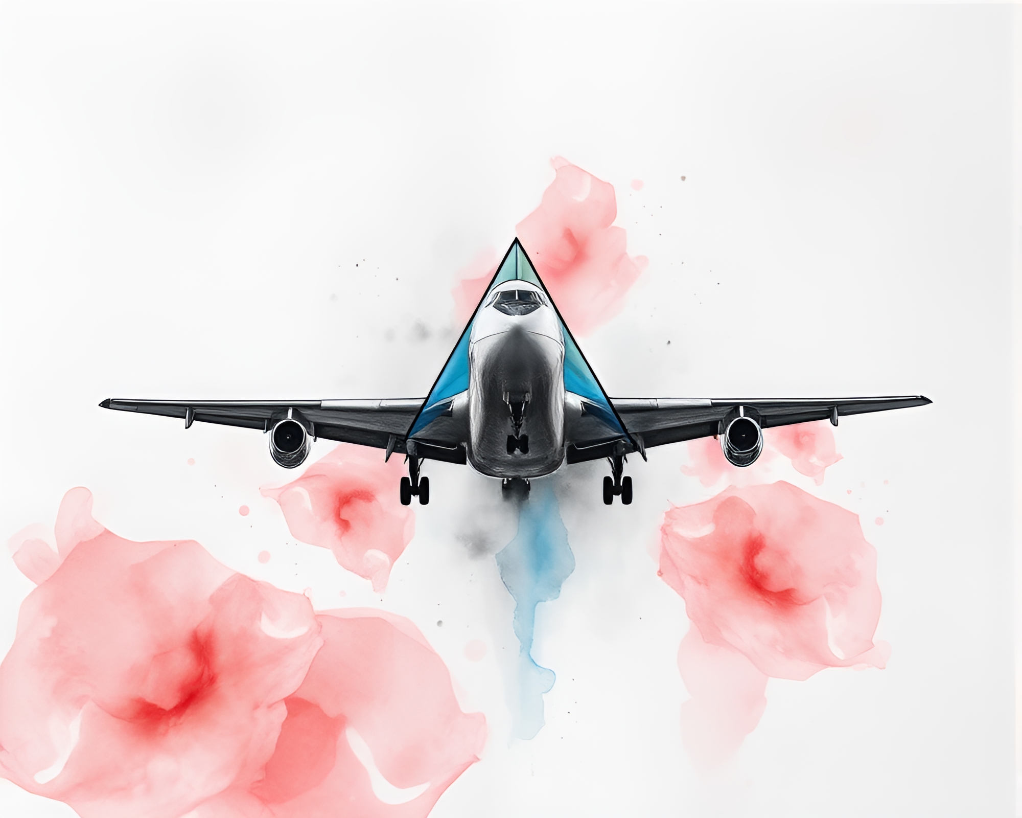 Prismatic Airplane In Ink Wash Art – free AI stock image