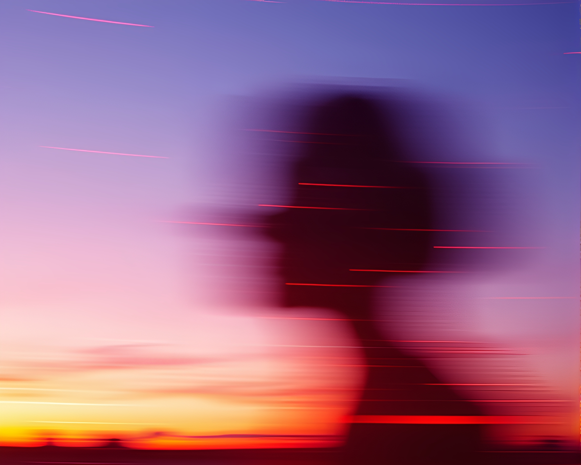 Sunset Cyborg with Scan Lines in Motion Blur – free AI stock image