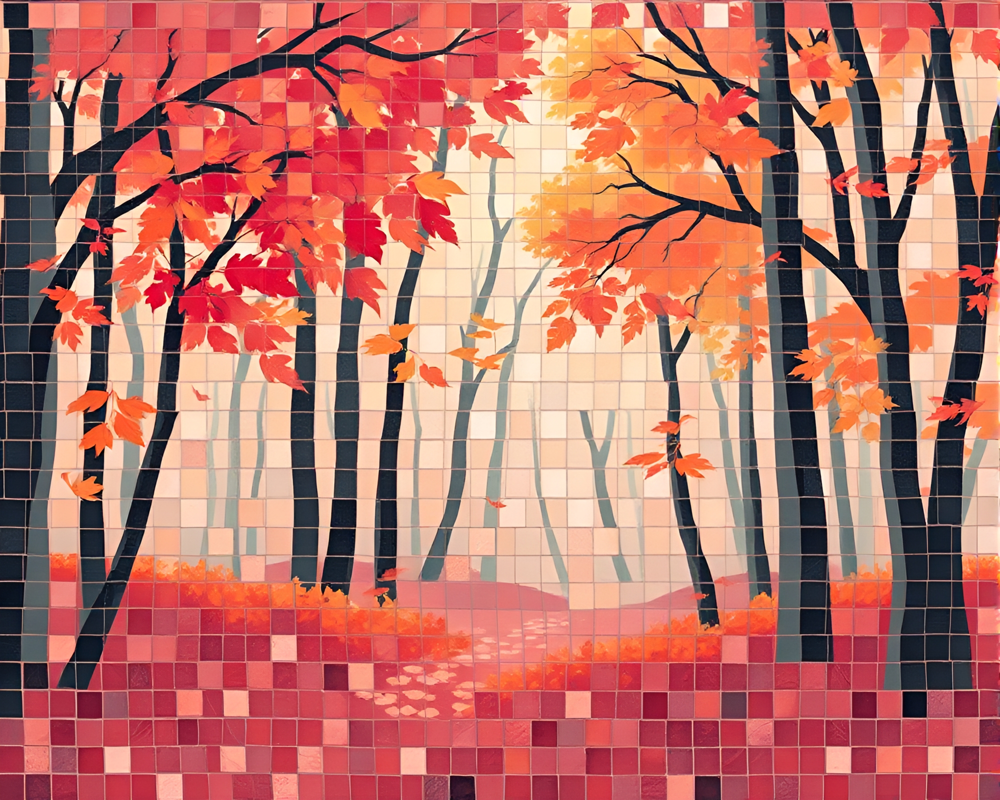 Autumn Forest Tiled Mosaic in Blush Pink – free AI stock image
