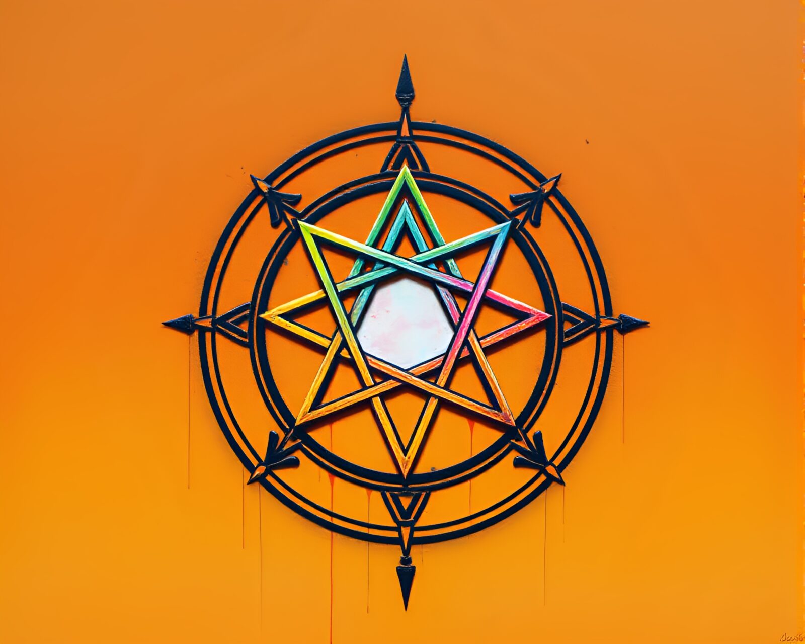 An esoteric symbol refracted through prisms in desert hues
