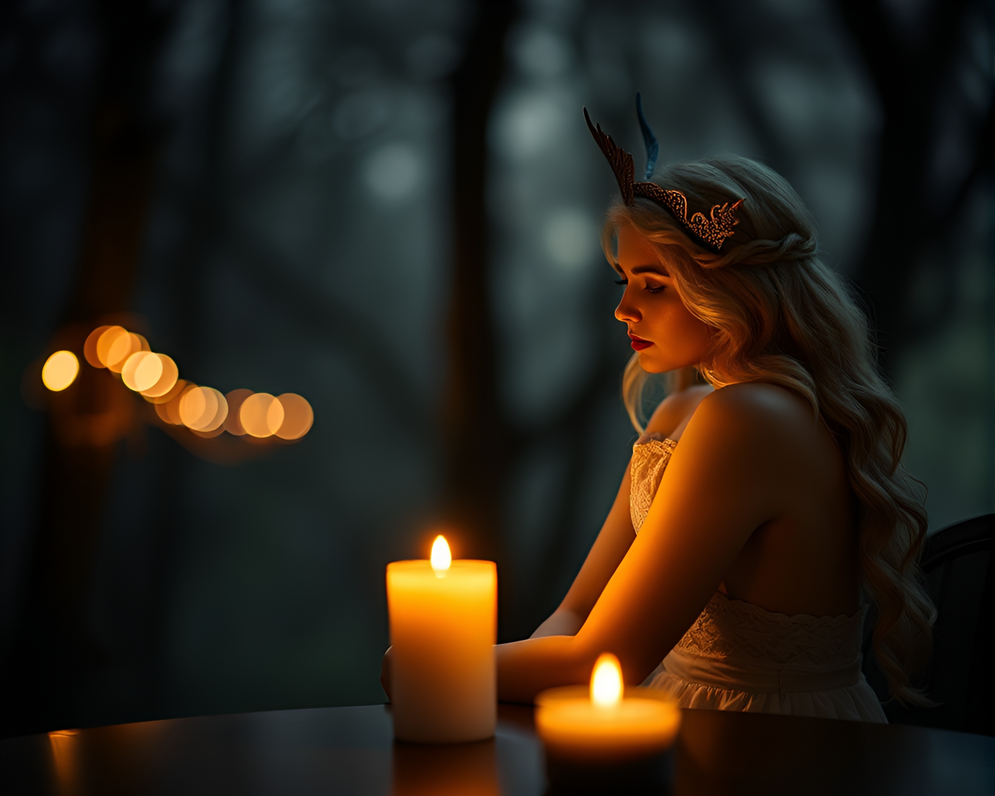 Enchanting Nymph in Candlelit Material Design Setting – free AI stock image