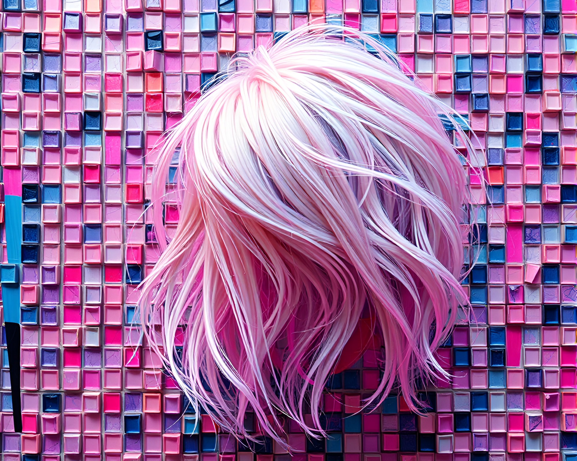 Pastel Neon Abstract Mosaic Tiling Hair Simulation – free AI stock image