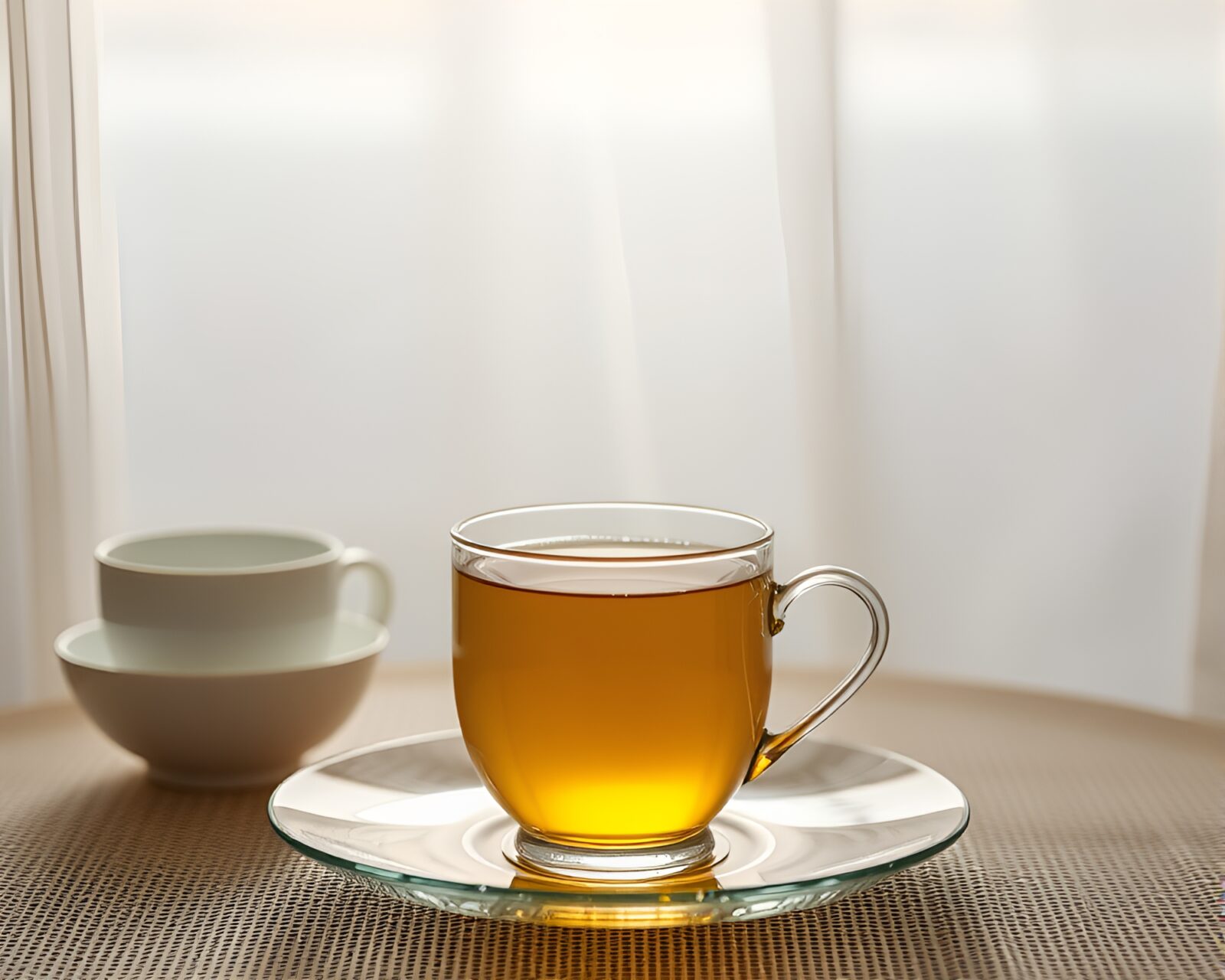 Elegant off-white tea set balanced in a unique composition
