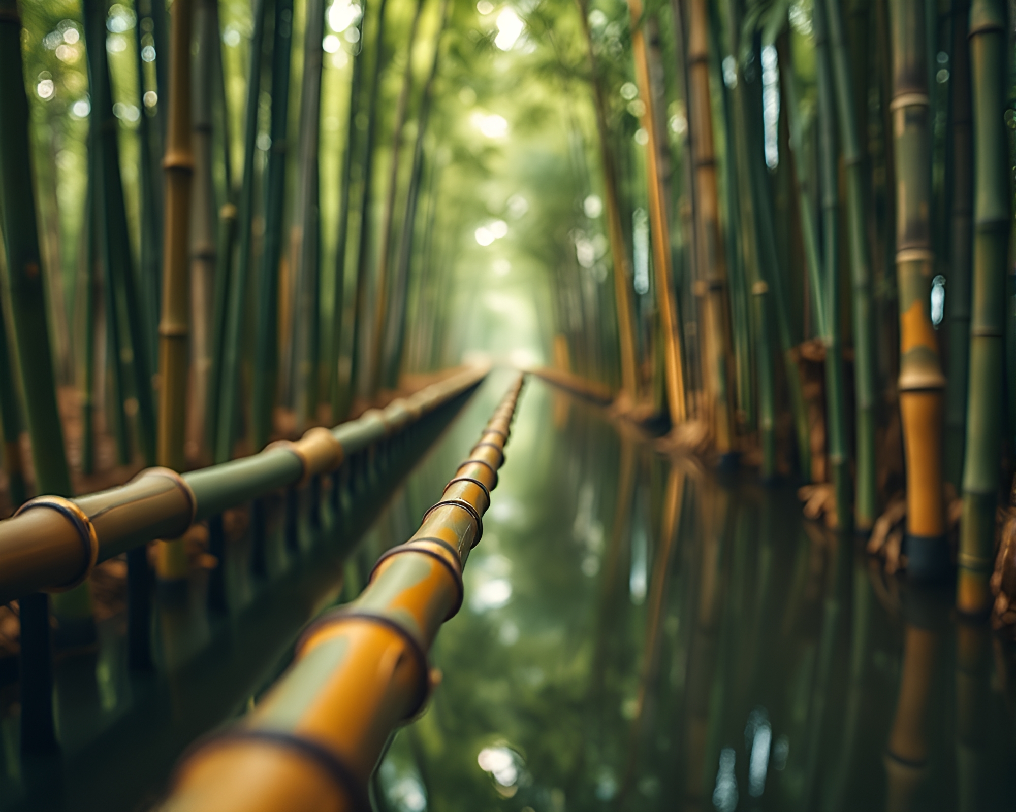 Bamboo Flute Serenade in Acid-washed Stereograph Composition – free AI stock image