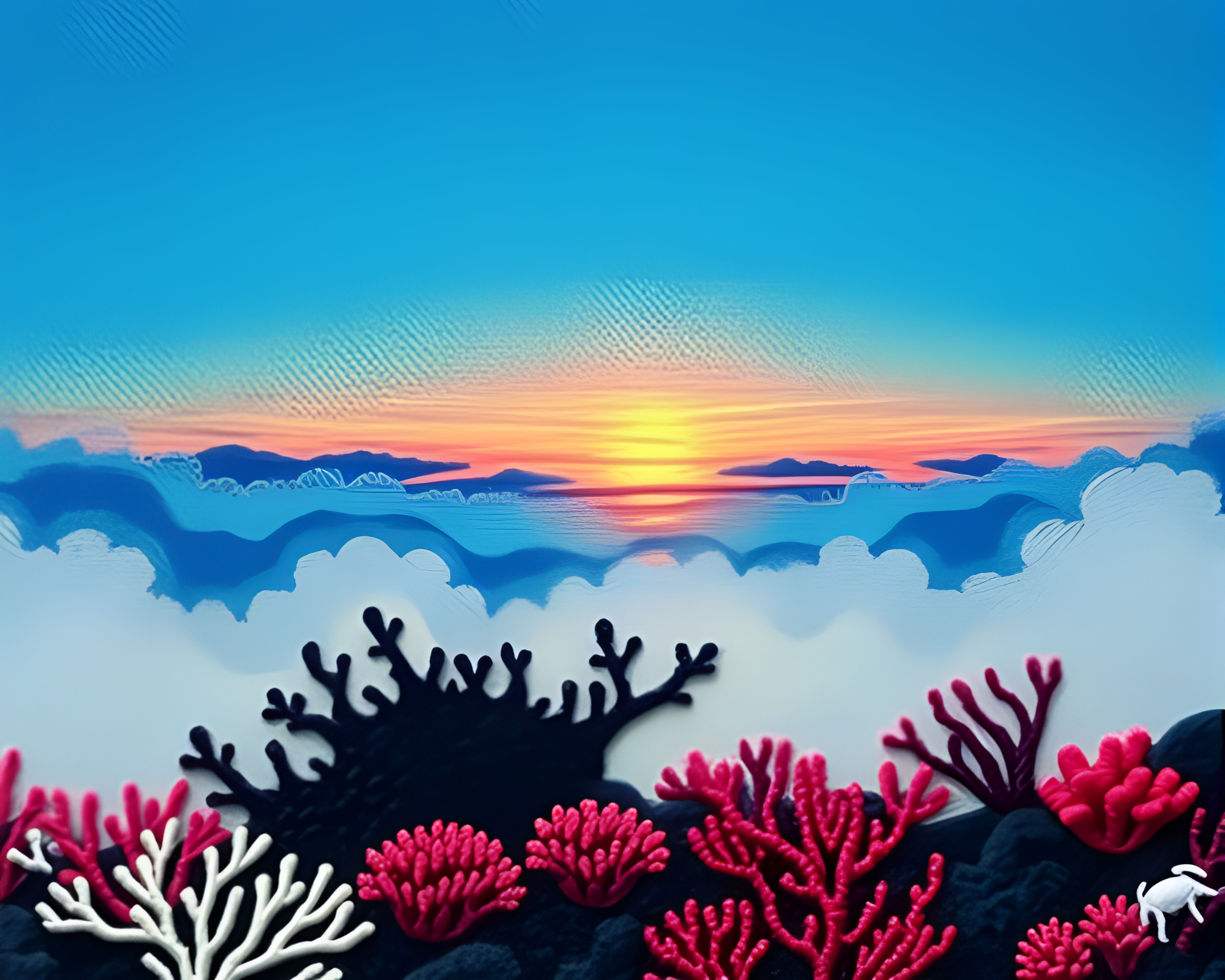 Embroidered Coral Reef at Dawn Mist – free AI stock image