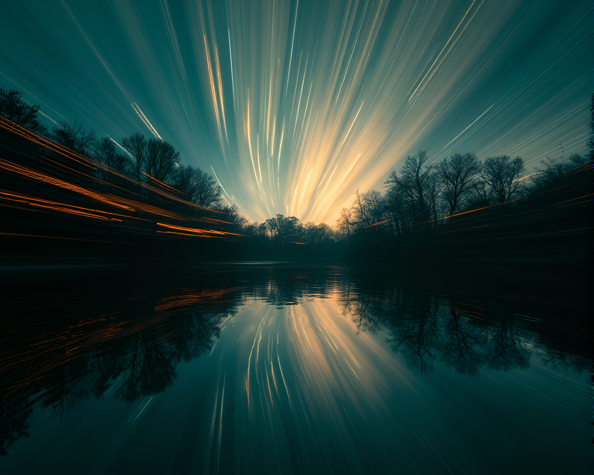 Surreal Reflections: Savage River Light Streaks – free AI stock image