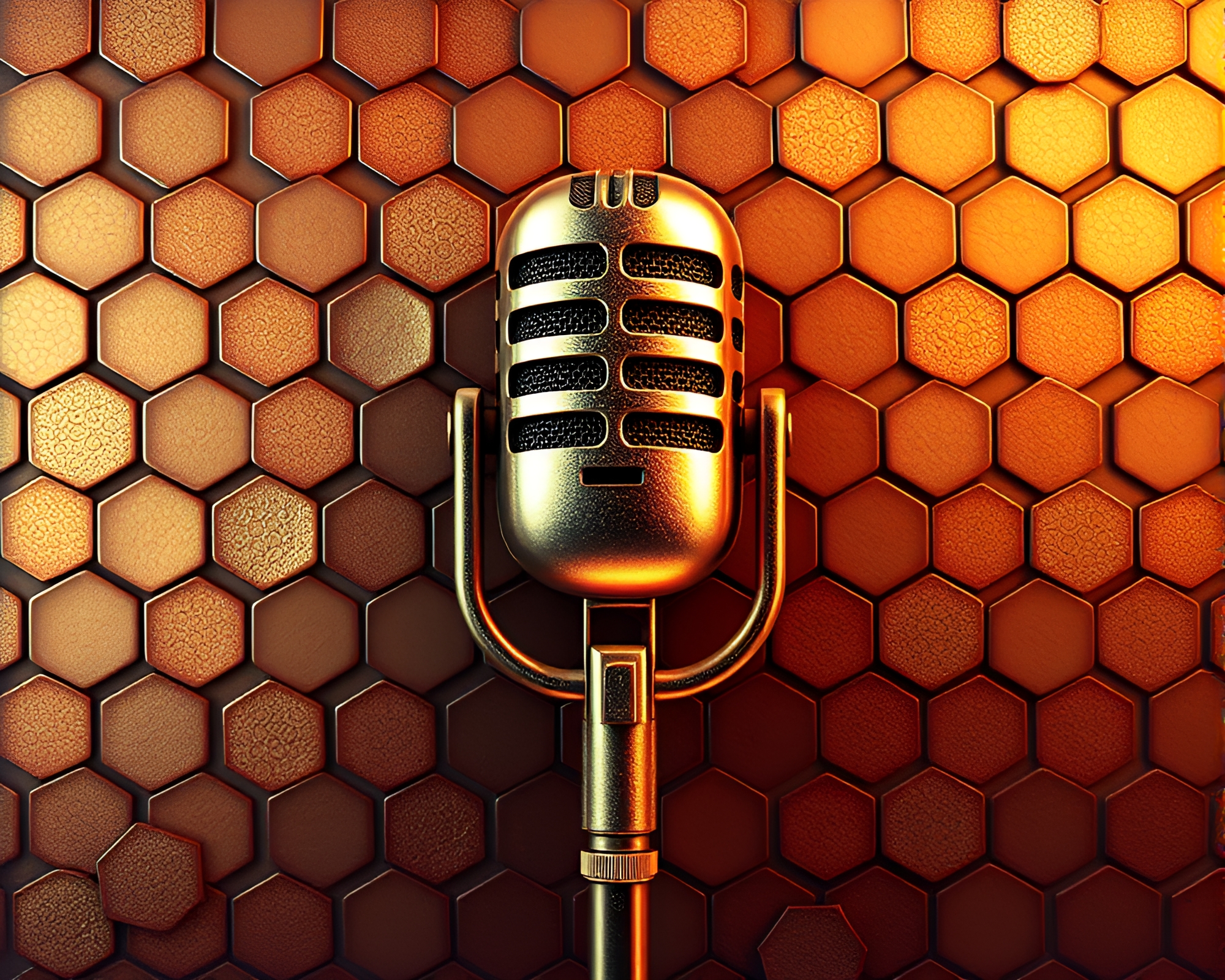 Hexagonal Microphone Grid in Copper Cel Shading – free AI stock image