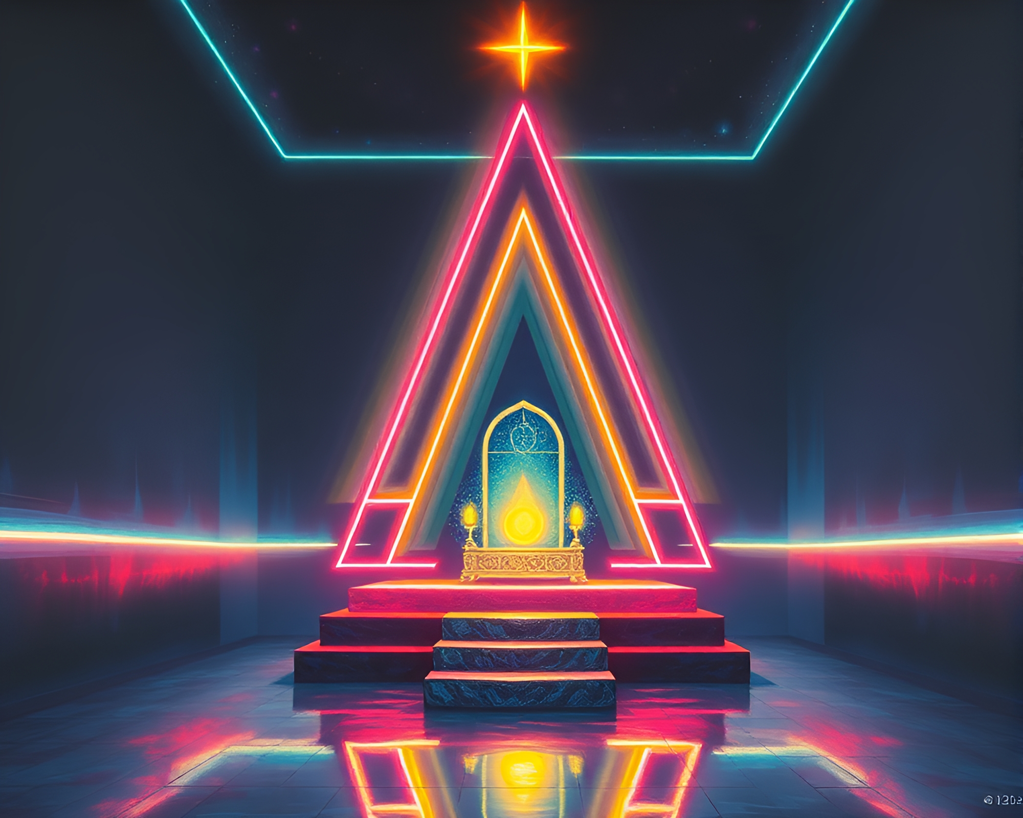 Neon Sacred Geometry Emanates Throne Room Glow – free AI stock image