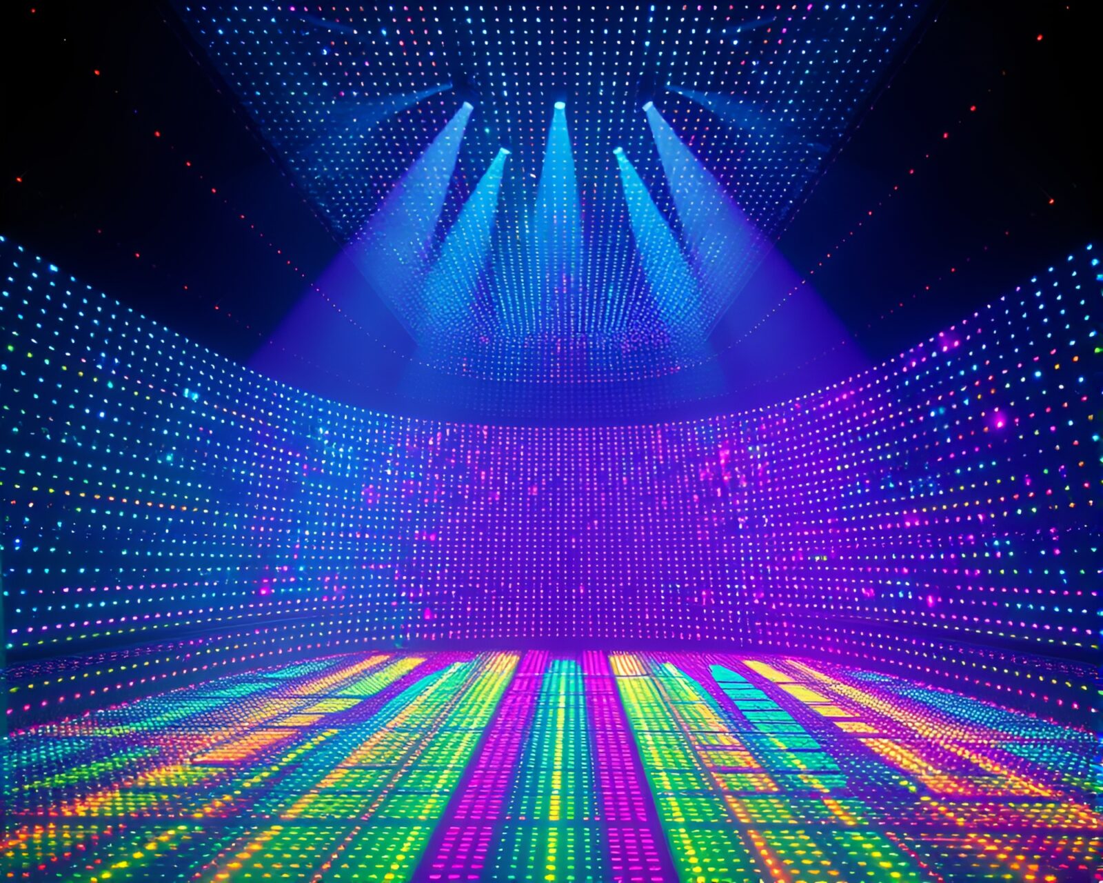 Detailed pixel grid in spotlight focus, illuminating architectural mind palace