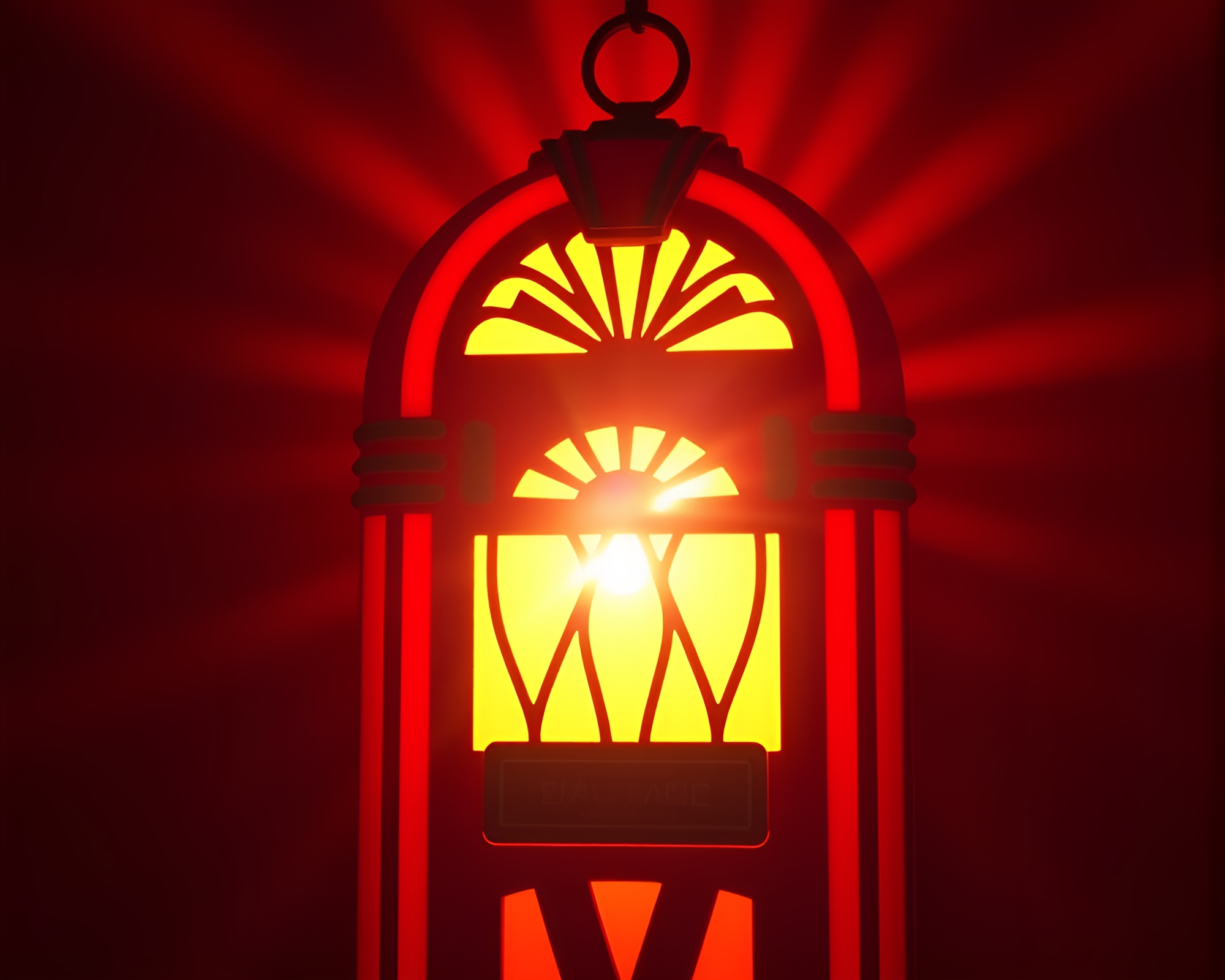 Retro Jukebox under Lantern Lights with Sun Glares – free AI stock image