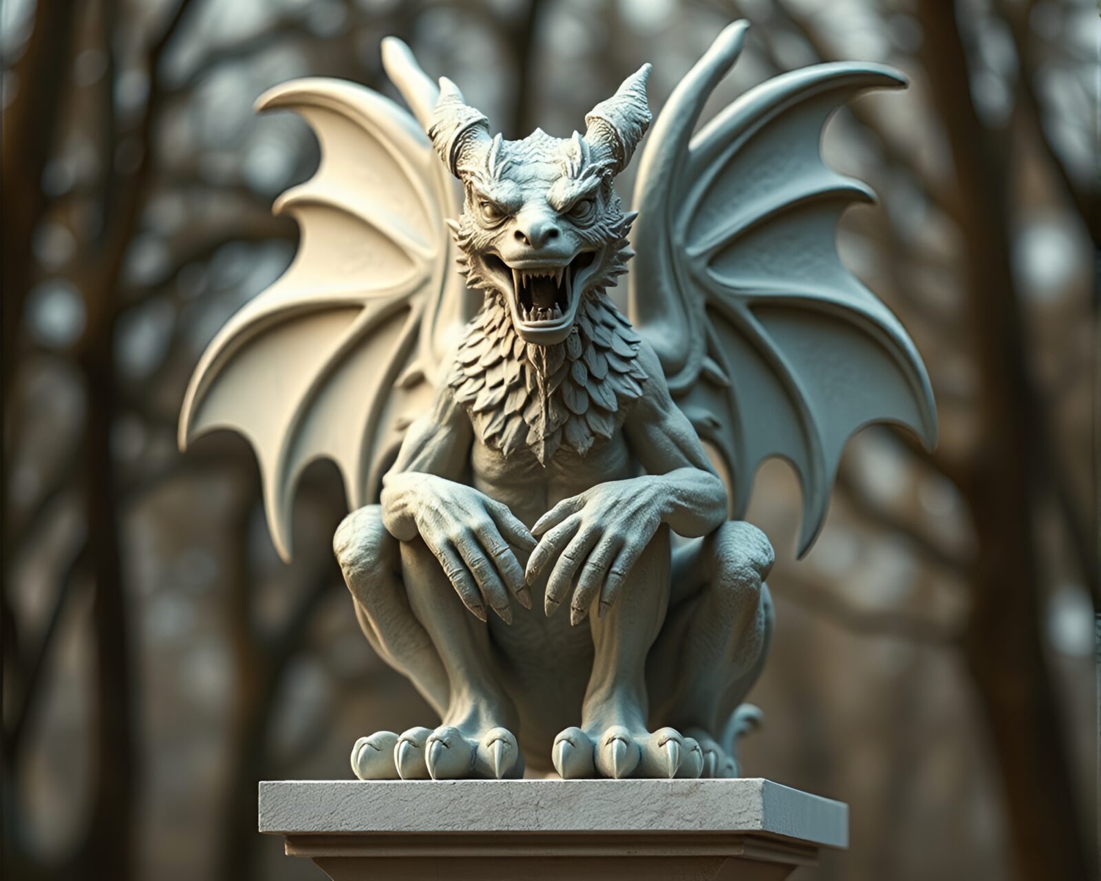 Paper cutout gargoyle statue in kaleidoscope motion