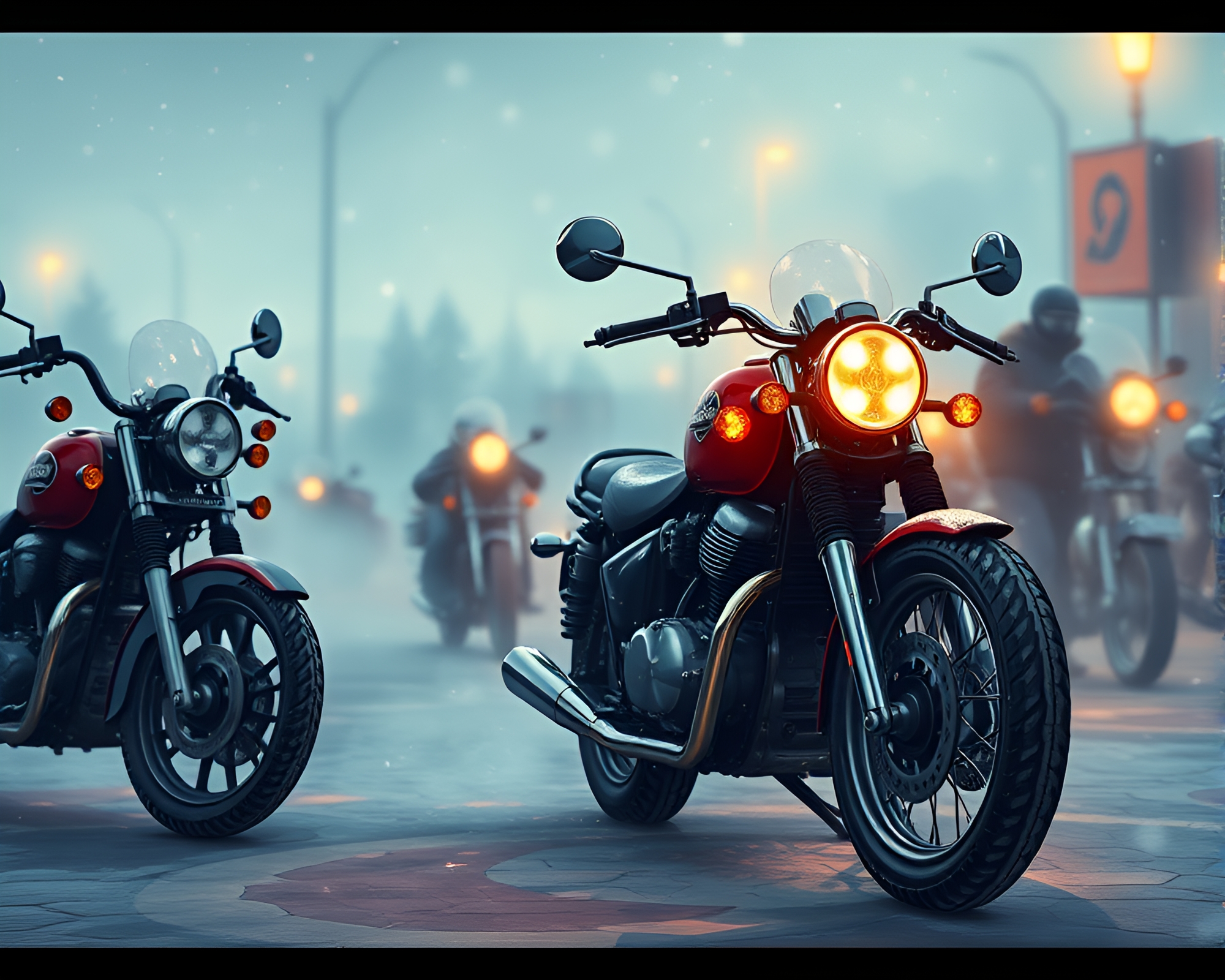 Steampunk Motorcycle in Snowy Light with Smoke Rings – free AI stock image