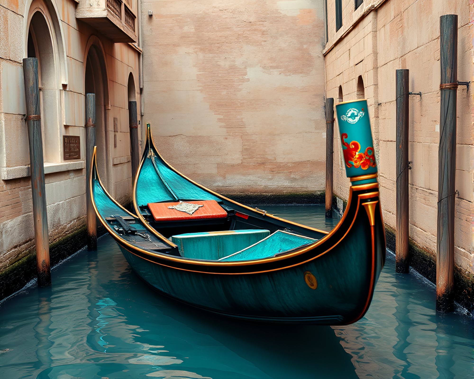 Venetian Gondola in Pop Art Digital Bloom – free AI stock image