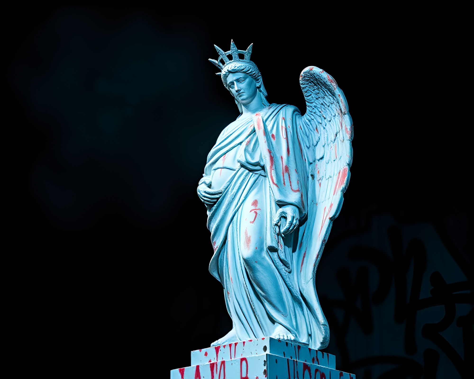 Abstract Statue Stitched Pattern Graffiti Art – free AI stock image