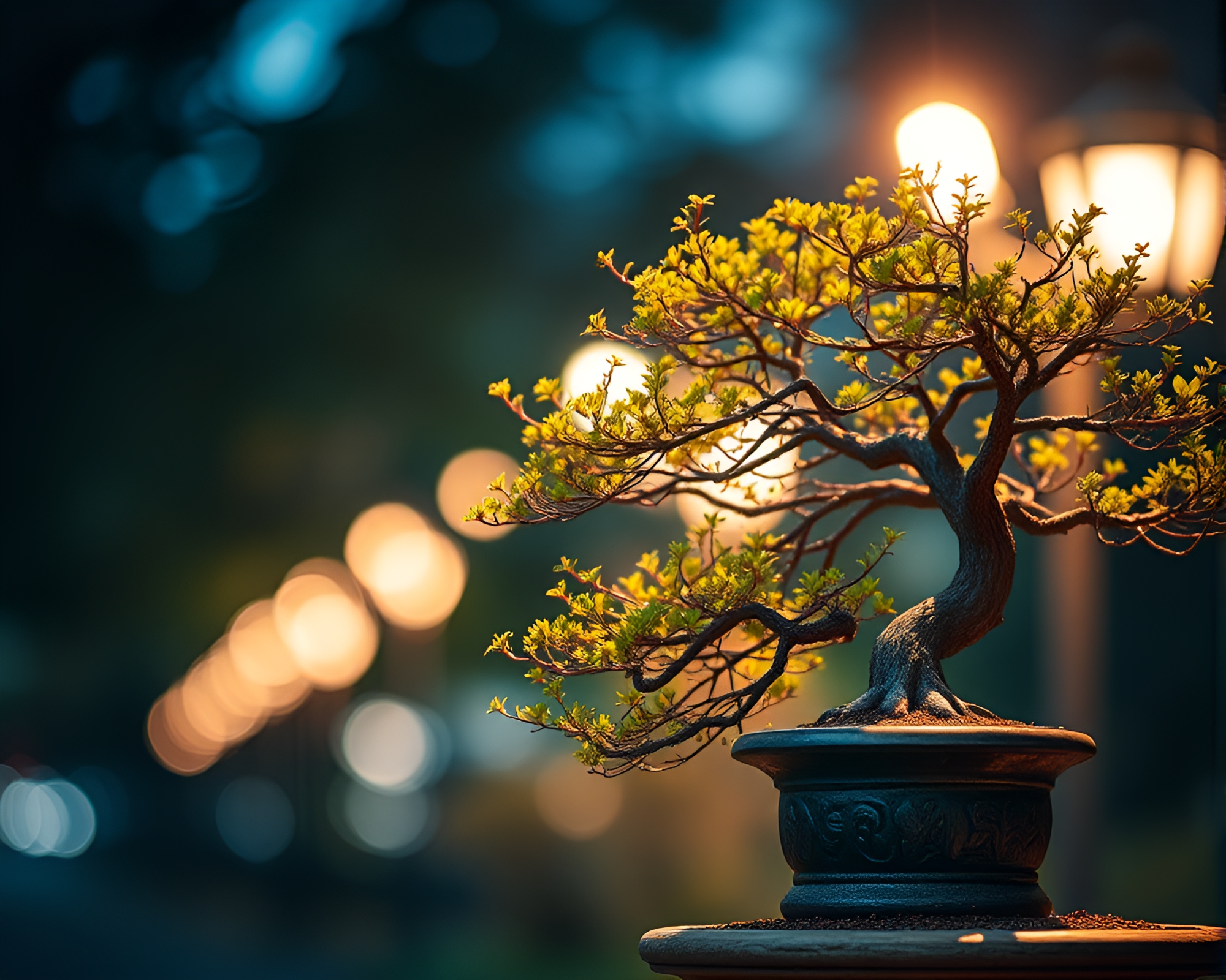Bonsai Tree Bokeh Spotlight Cinemagraph Composition – free AI stock image