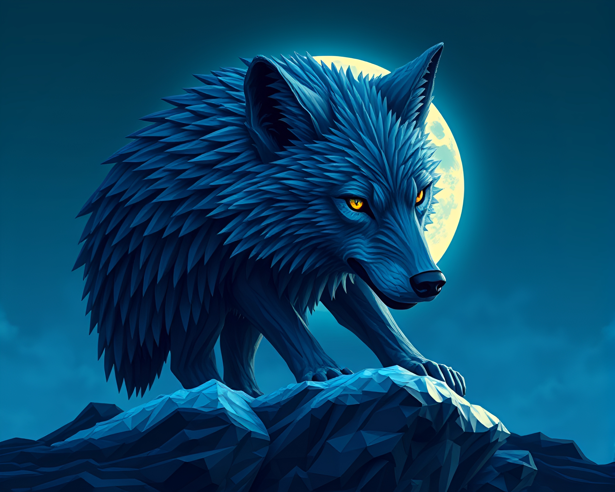 Moonlit Wolf Howling in Voxel Ocean – free AI stock image