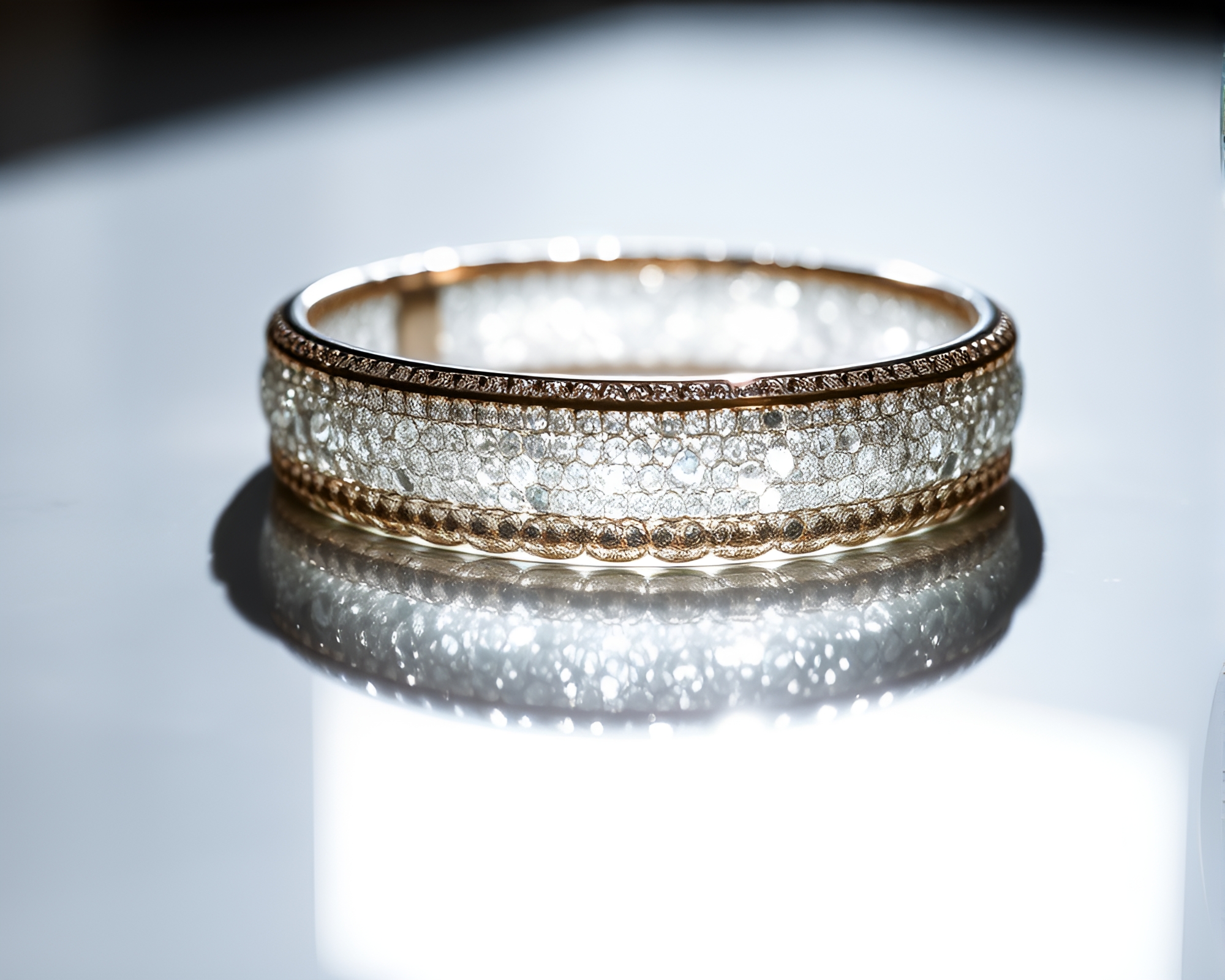 Shimmering Bracelet on Reflective Surface – free AI stock image