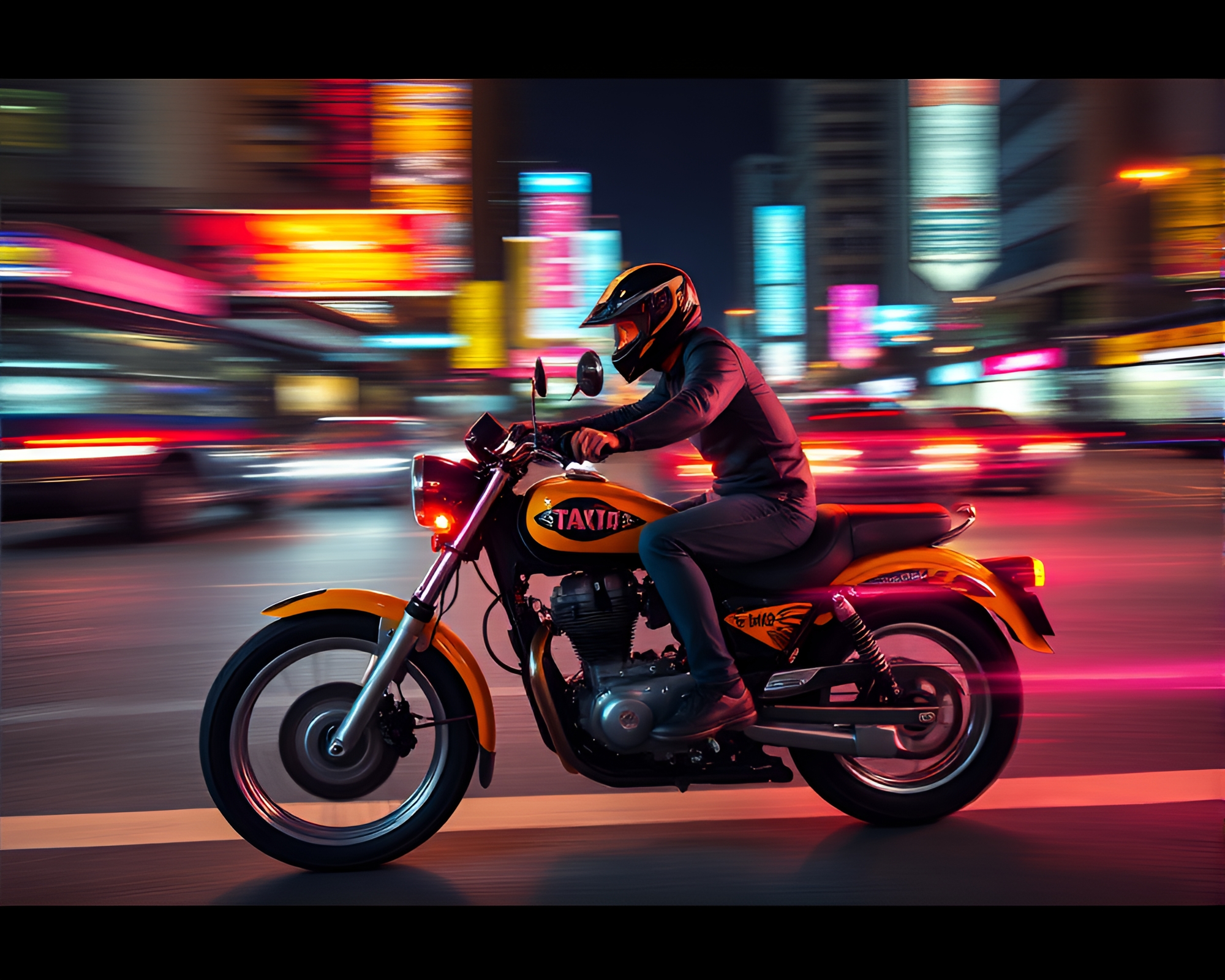 Neon Motorcycle Taxi in VHS Tattoo Flash Blur – free AI stock image