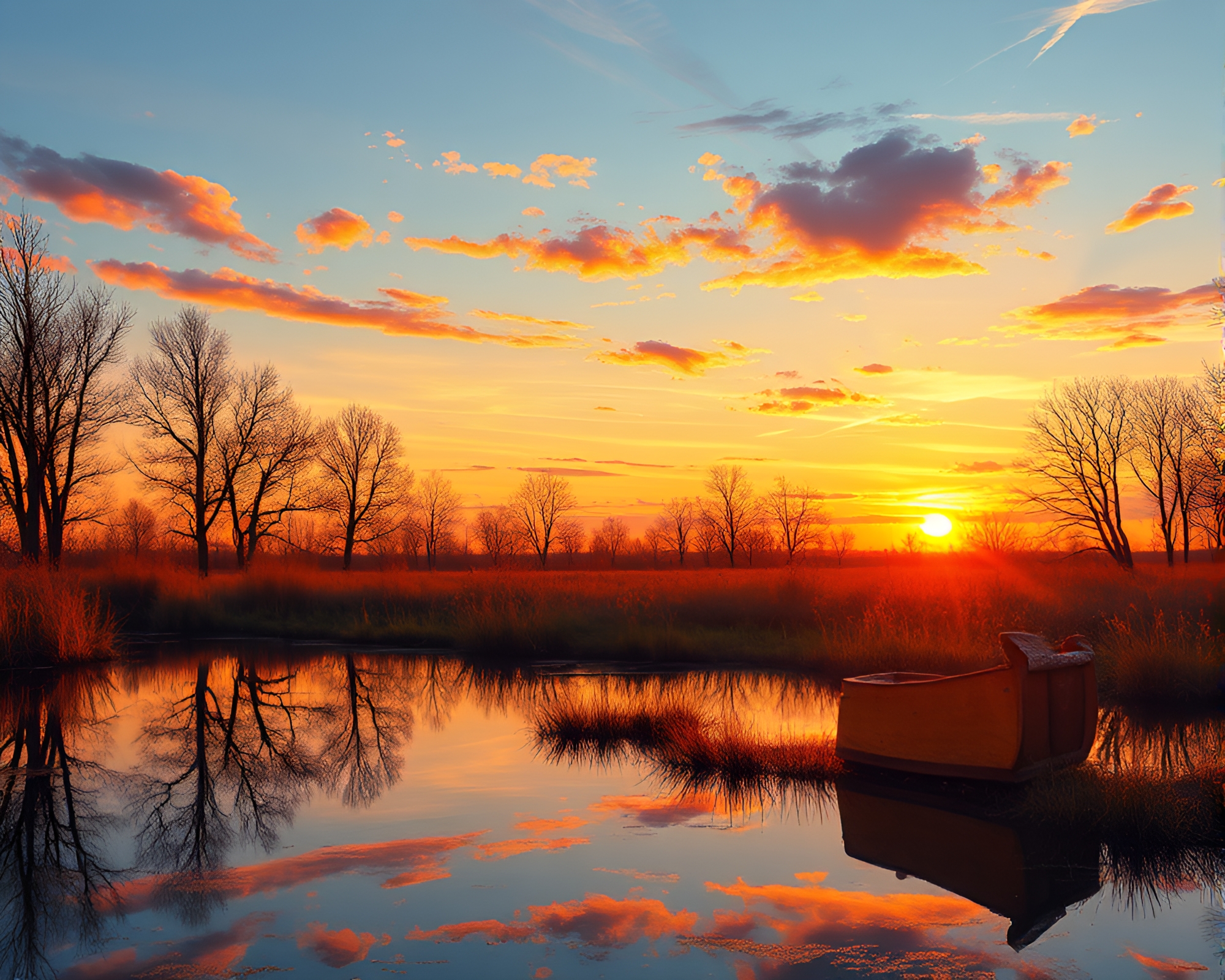 Pumpkin Pie Sunrise: Sgraffito Reflections – free AI stock image