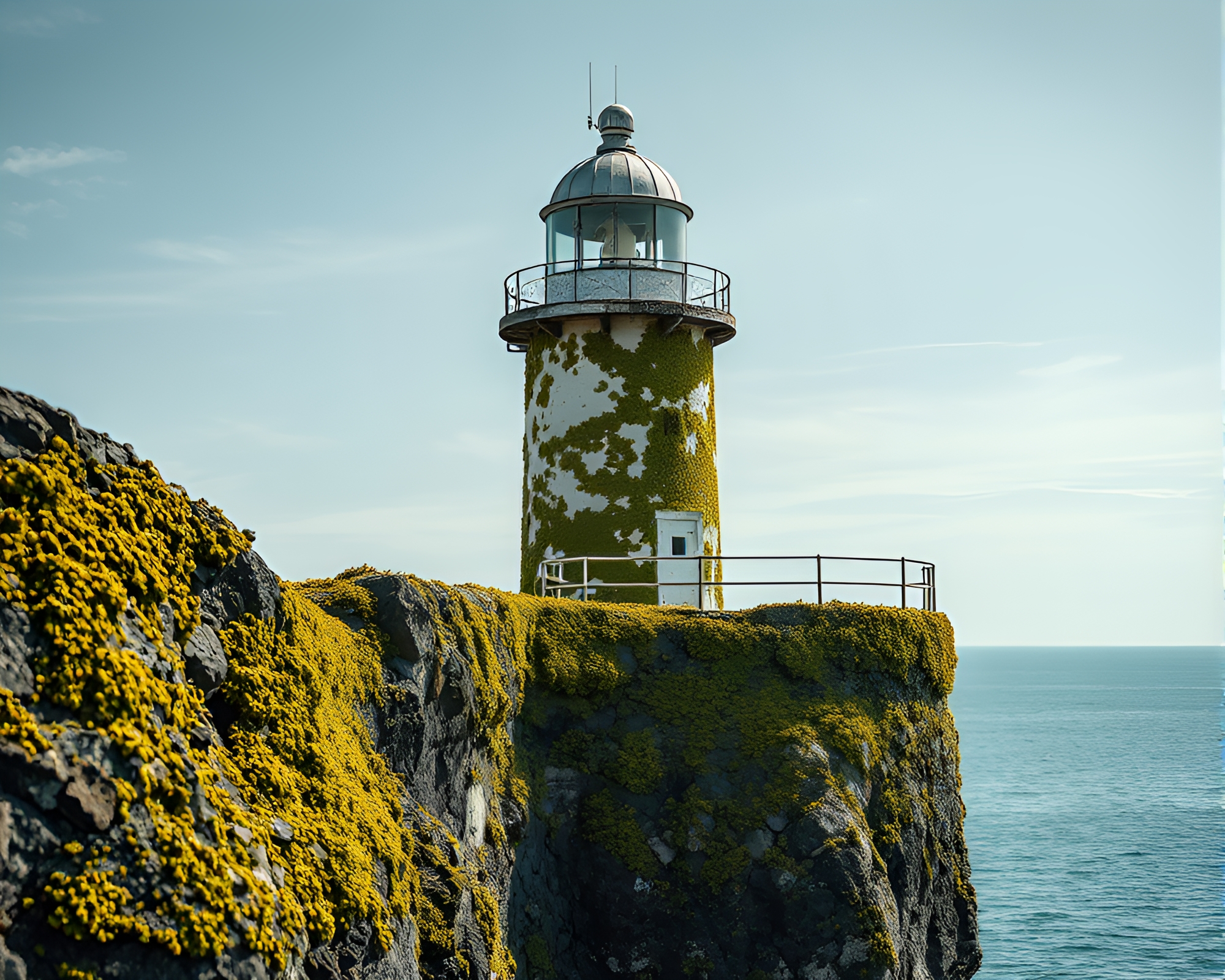 Lichen-Covered Abandoned Lighthouse: Calligraphic Beauty – free AI stock image