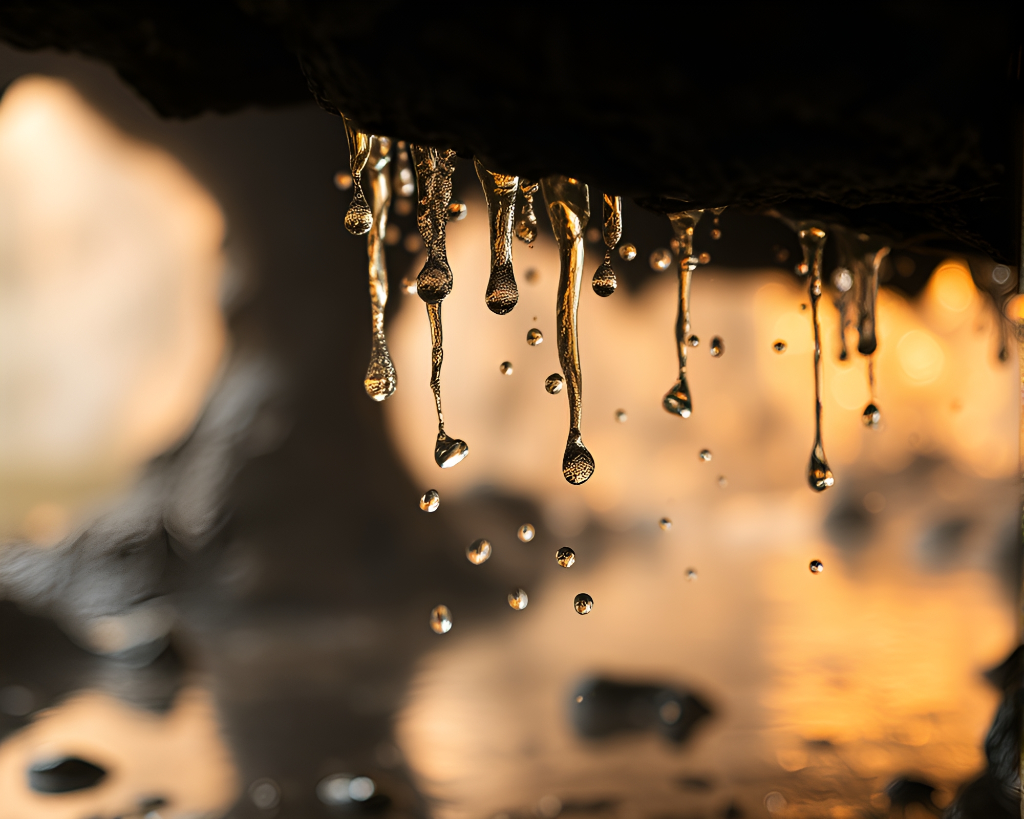 Savannah Golds: Water Droplets in Cavern – free AI stock image
