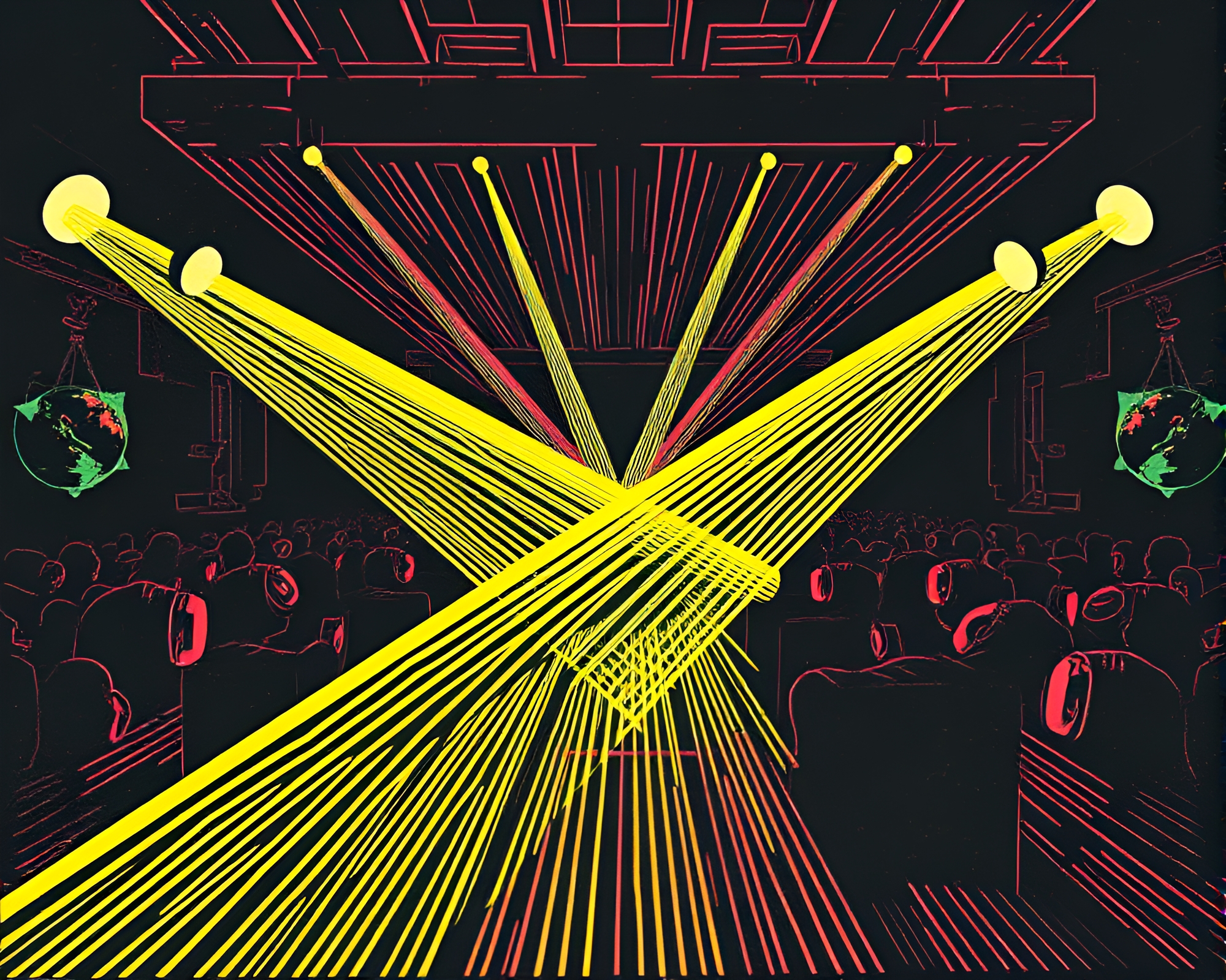 Time Distortion Dance Party in Woodblock Style – free AI stock image